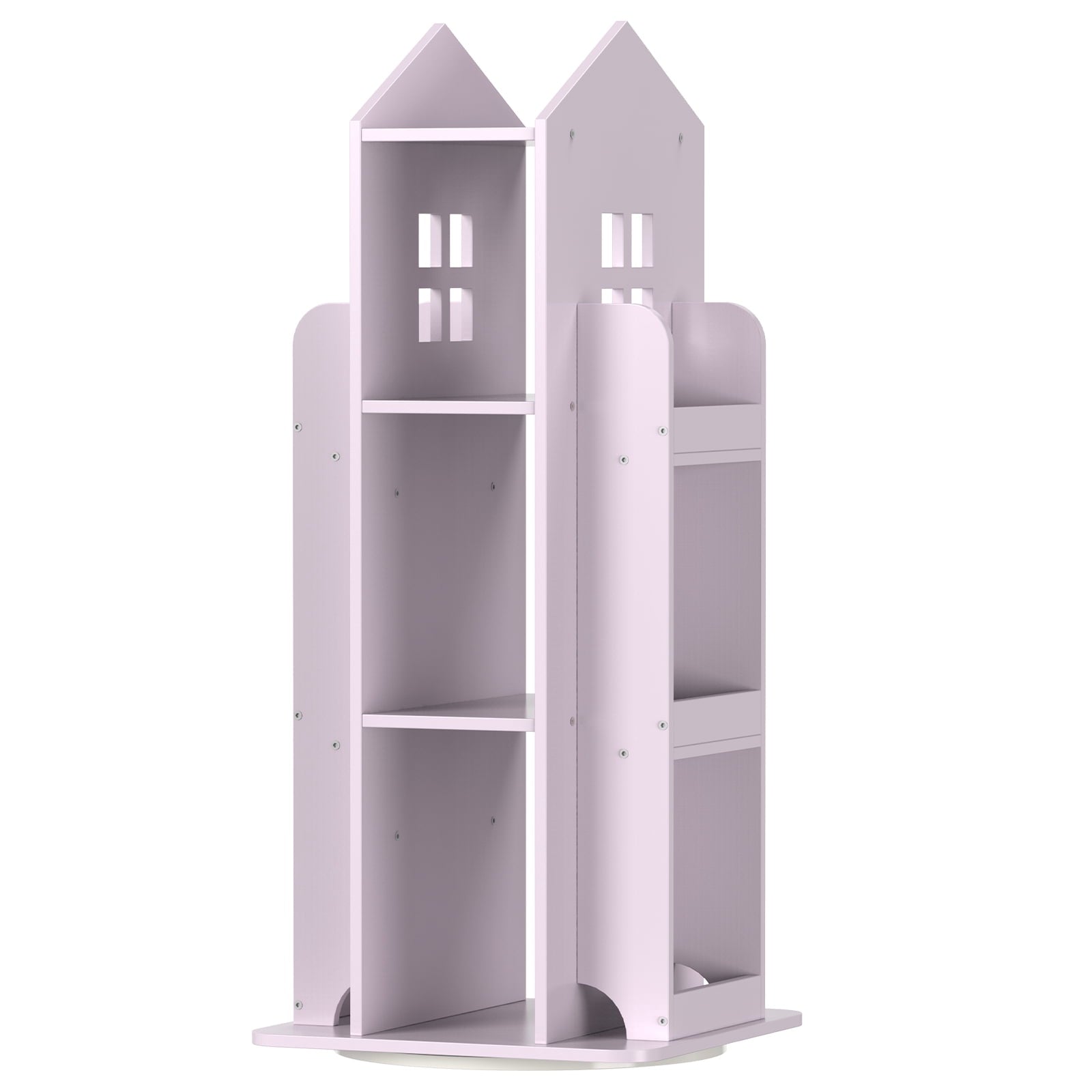 360Â° Rotating Kids Bookshelf, Pink Engineered Wood House-Shaped Bookcase, 38in Tall Storage Organizer for Bedroom, Playroom, Living Room