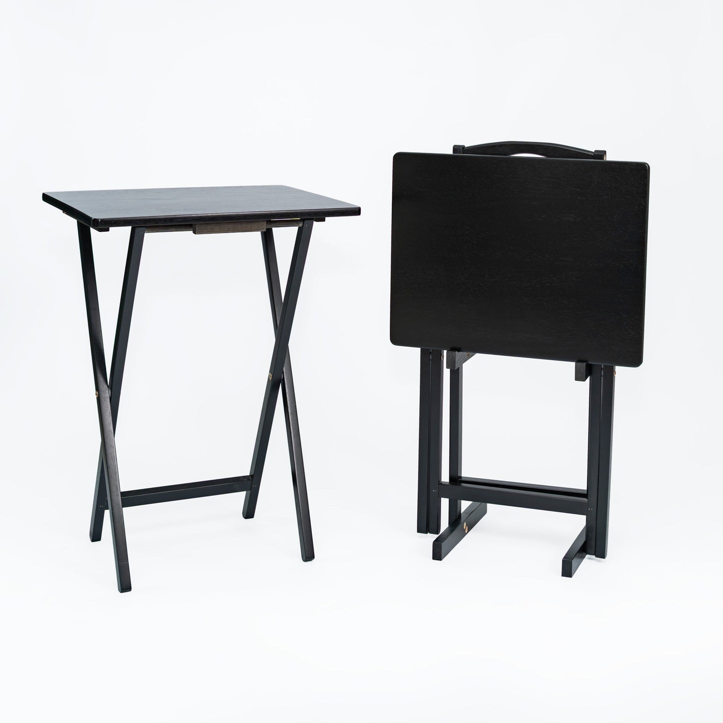 Mainstays 3-Piece Rubberwood Folding TV Tray Table Set of 2 with Storage Rack, Black
