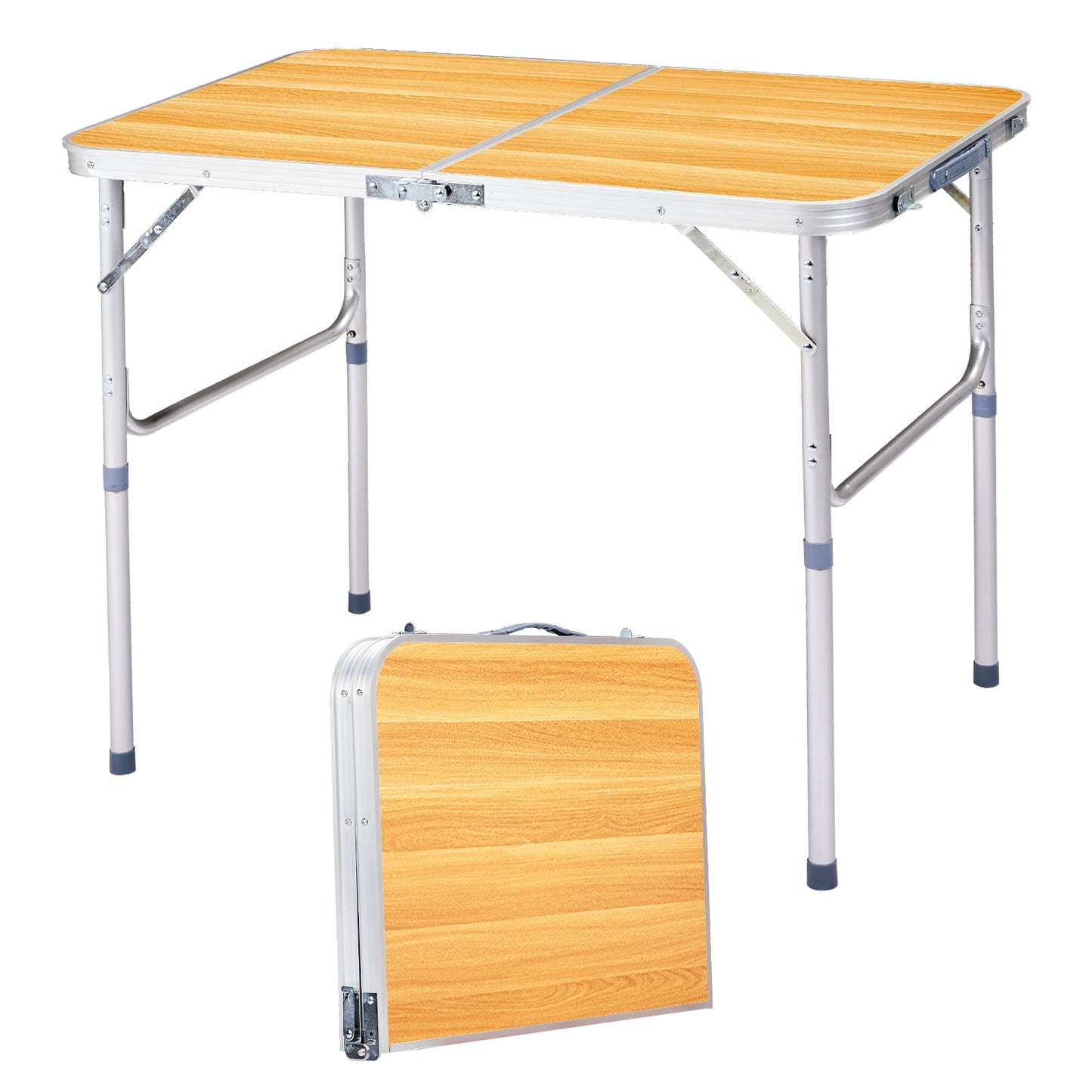 3ft Aluminum Alloy Folding Table, Lockable Legs, Portable & Space-Saving for Parties, Camping & Moreâ€‹, Wood Grain