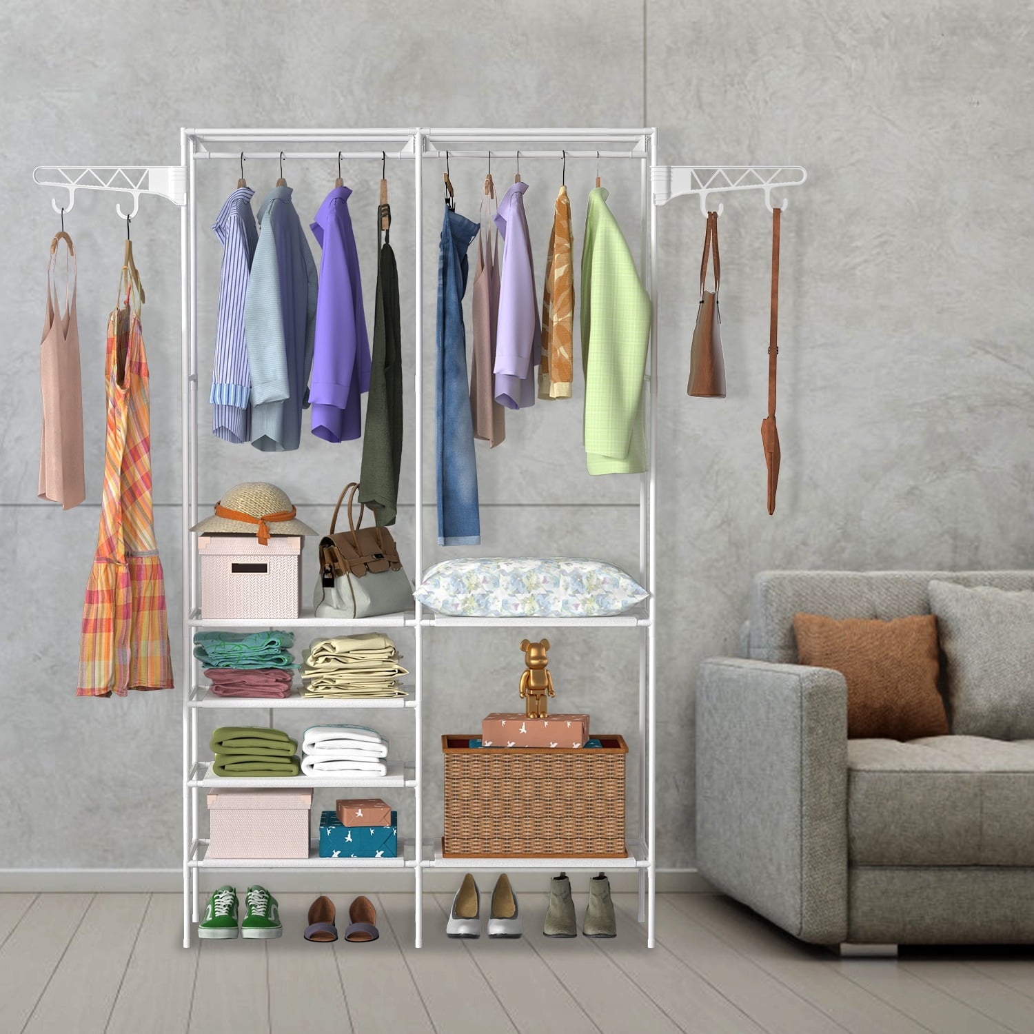 4 Layers of Shelves Closet Organizing Rack,360Â° Rotatable Hooks - Closet Organizer for Home & Laundry Roomâ€‹