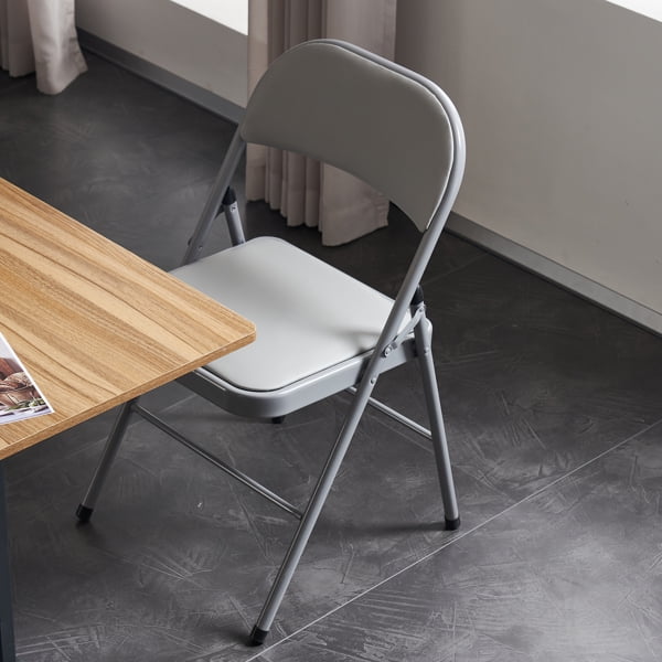 4-Pack Gray Foldable Iron PVC Chairs w/ Sponge Cushions - 330lb Capacity Folding Chairs for Convention, Exhibition, Dining & Events