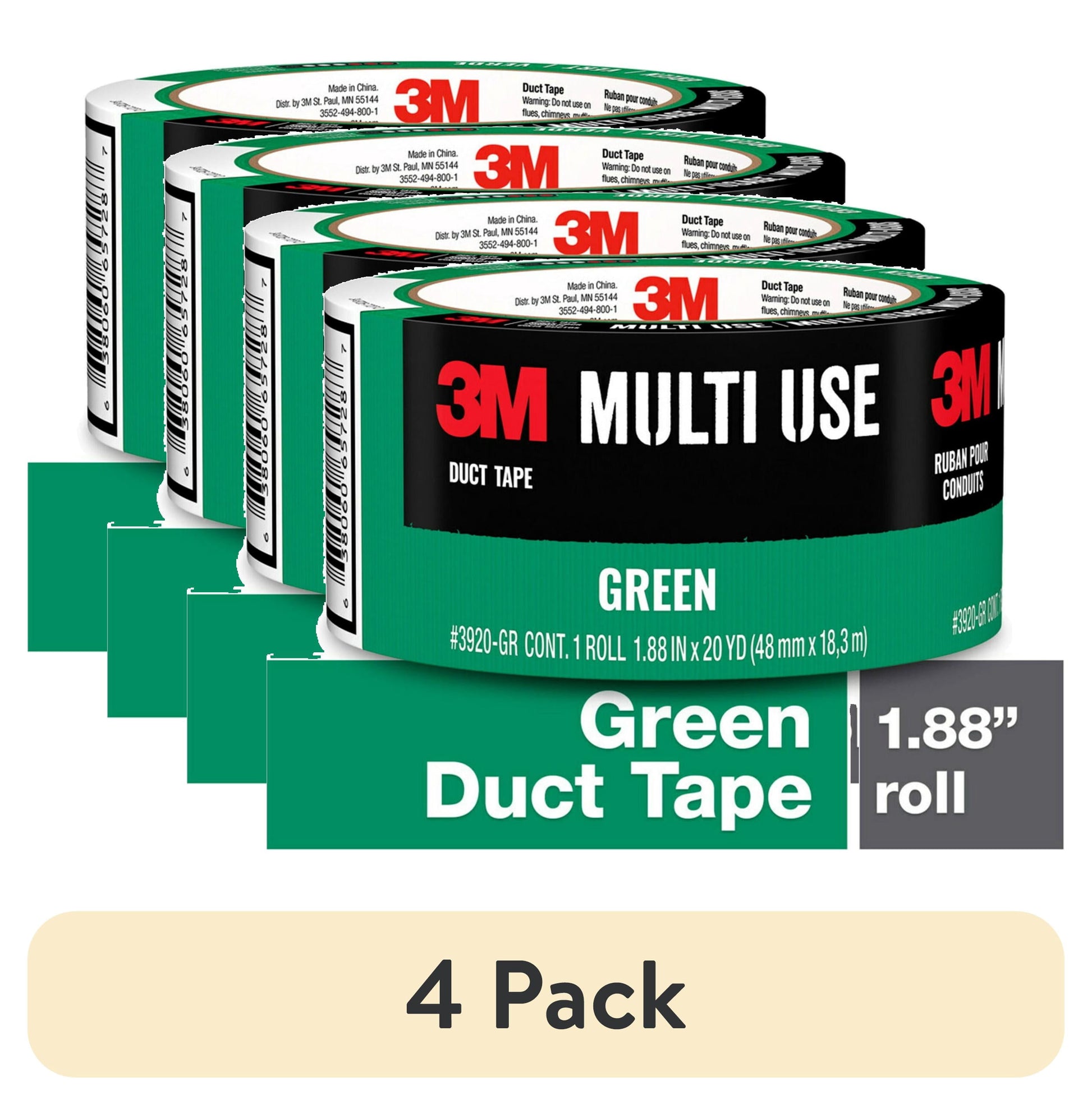 (4 pack) 3M Duct Tape, Green, Multi Use, 1.88 in x 20 yd, 1 Roll