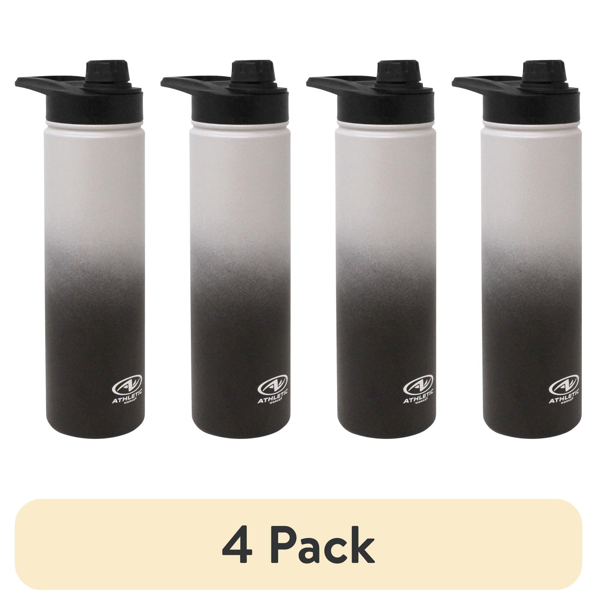 (4 pack) 24 oz Stainless Steel Bottle with Screw Cap Lid, Gray Ombre, by Athletic Works