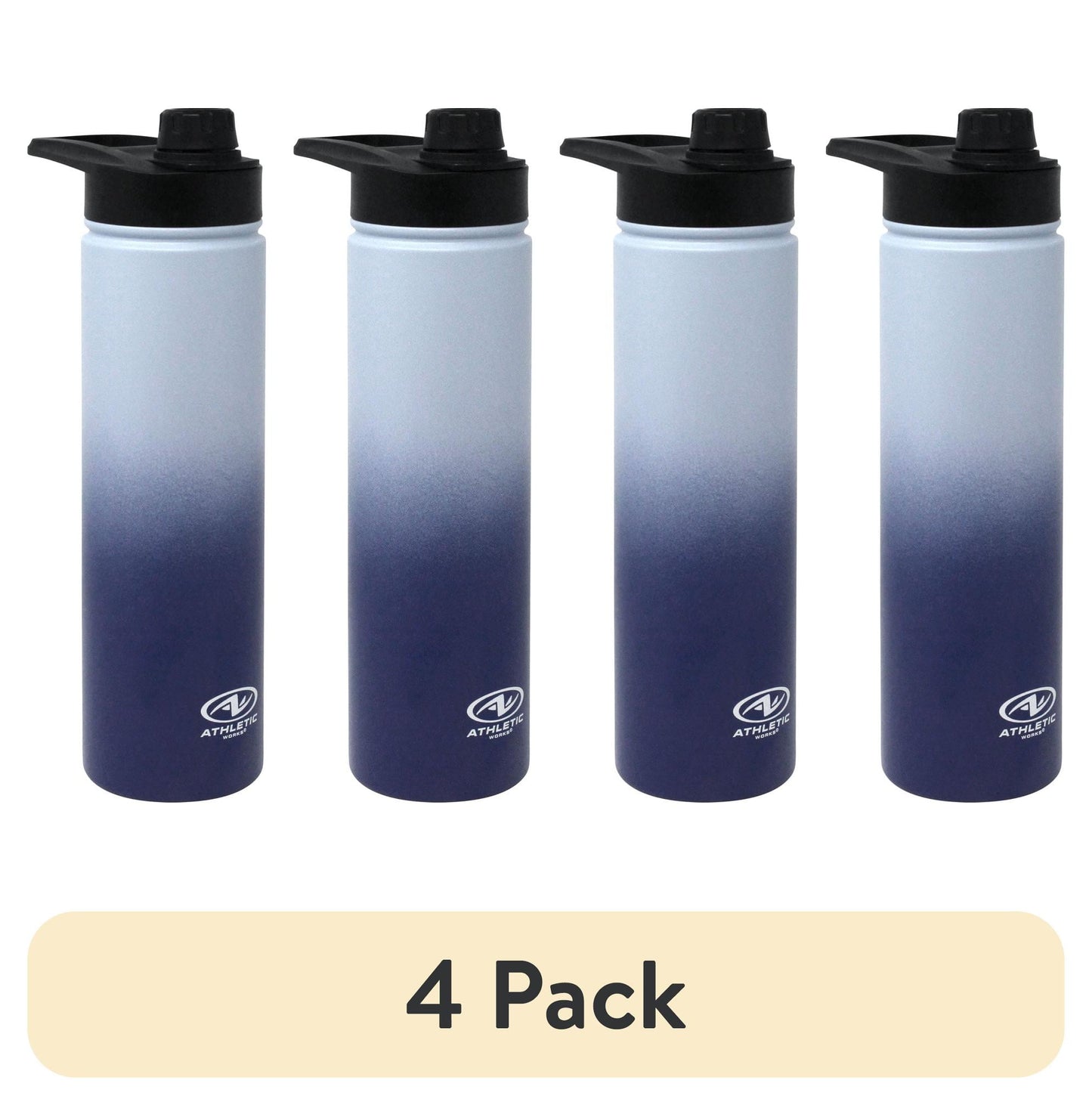 (4 pack) 24oz Blue Ombre Stainless Steel Bottle with Screw Cap Lid, by Athletic Works