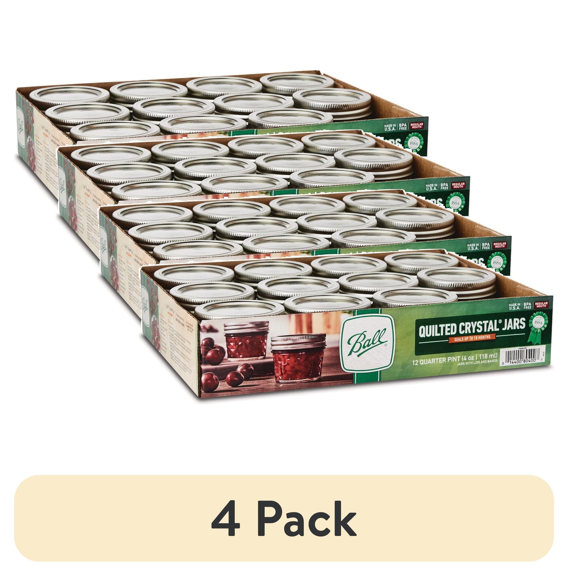 (Paquete de 4) Frascos de Vidrio de Boca Regular de 4 oz Quilted con Tapas y Bandas, Mini Frascos de Vidrio para Conservas de Mermelada y Jalea, Paquete de 12