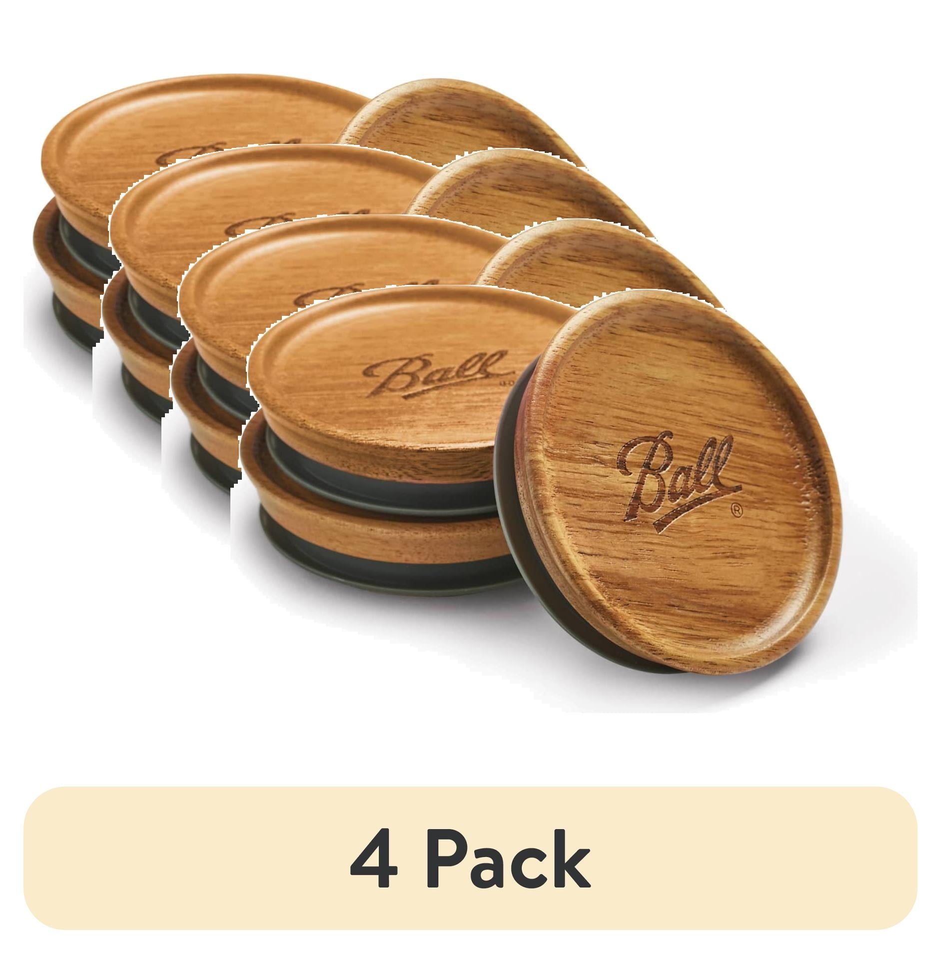 (4 pack) Tapas de Almacenamiento de Madera Ball, Boca Regular, Tapas para Frascos Ball, 3 pack