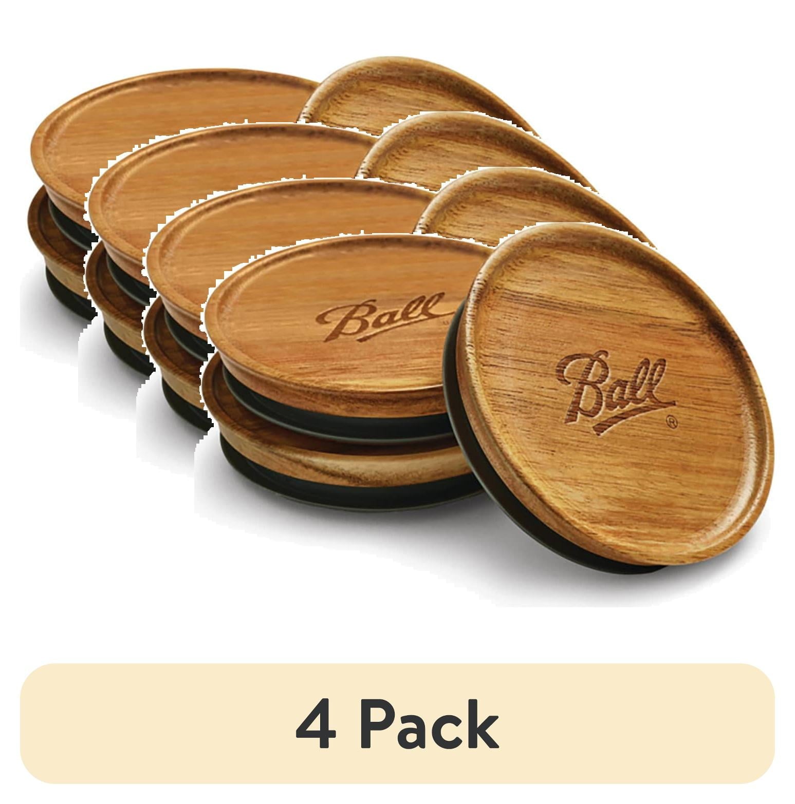 (4 pack) Ball Paquete de 3 Tapas de Madera para Frascos Mason - Boca Ancha, Tapas Reutilizables de una Sola Pieza para Frascos de Conservas para Almacenamiento de Despensa y Regalos, Se Ajustan a Frascos Mason Ball de Boca Ancha