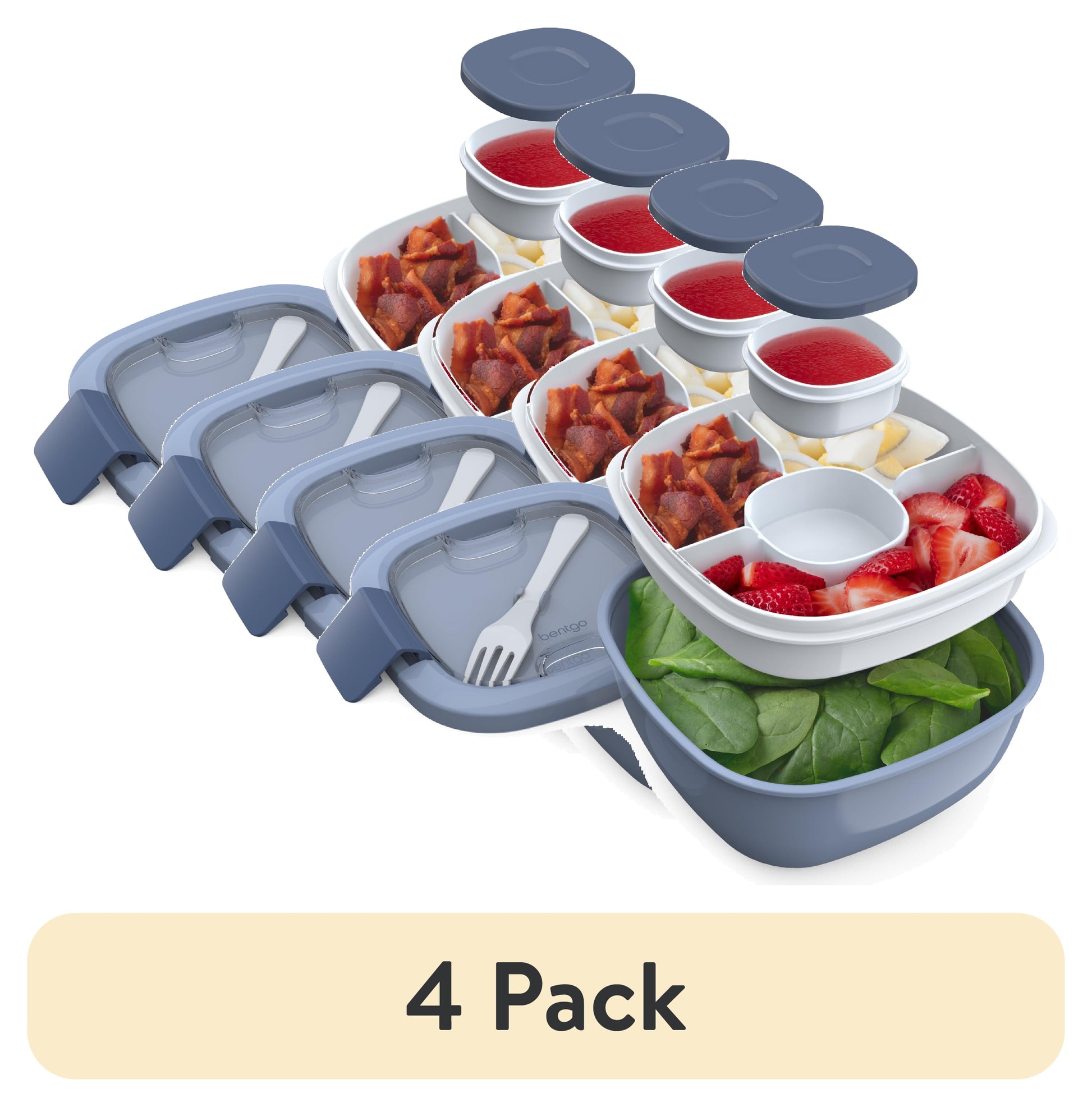 (4 pack) Bentgo Plastic Salad Container 5-Compartment Slate 54 oz or 6.75 Cups. (BGOSAL-S), Made for Portable Food Storage and Lunch Transportation