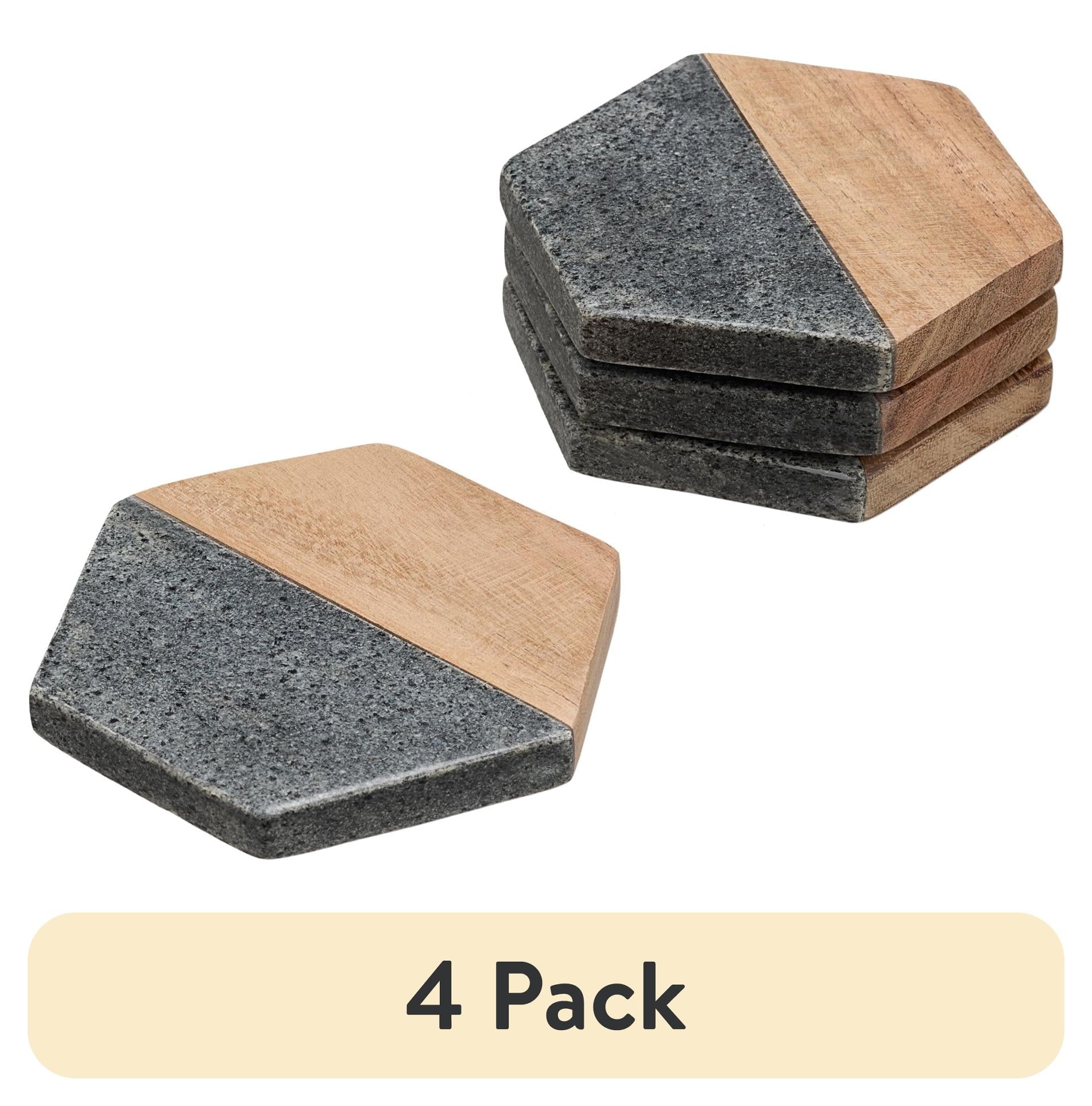Better Homes & Gardens 4-Piece Wood and Stone Coaster Set