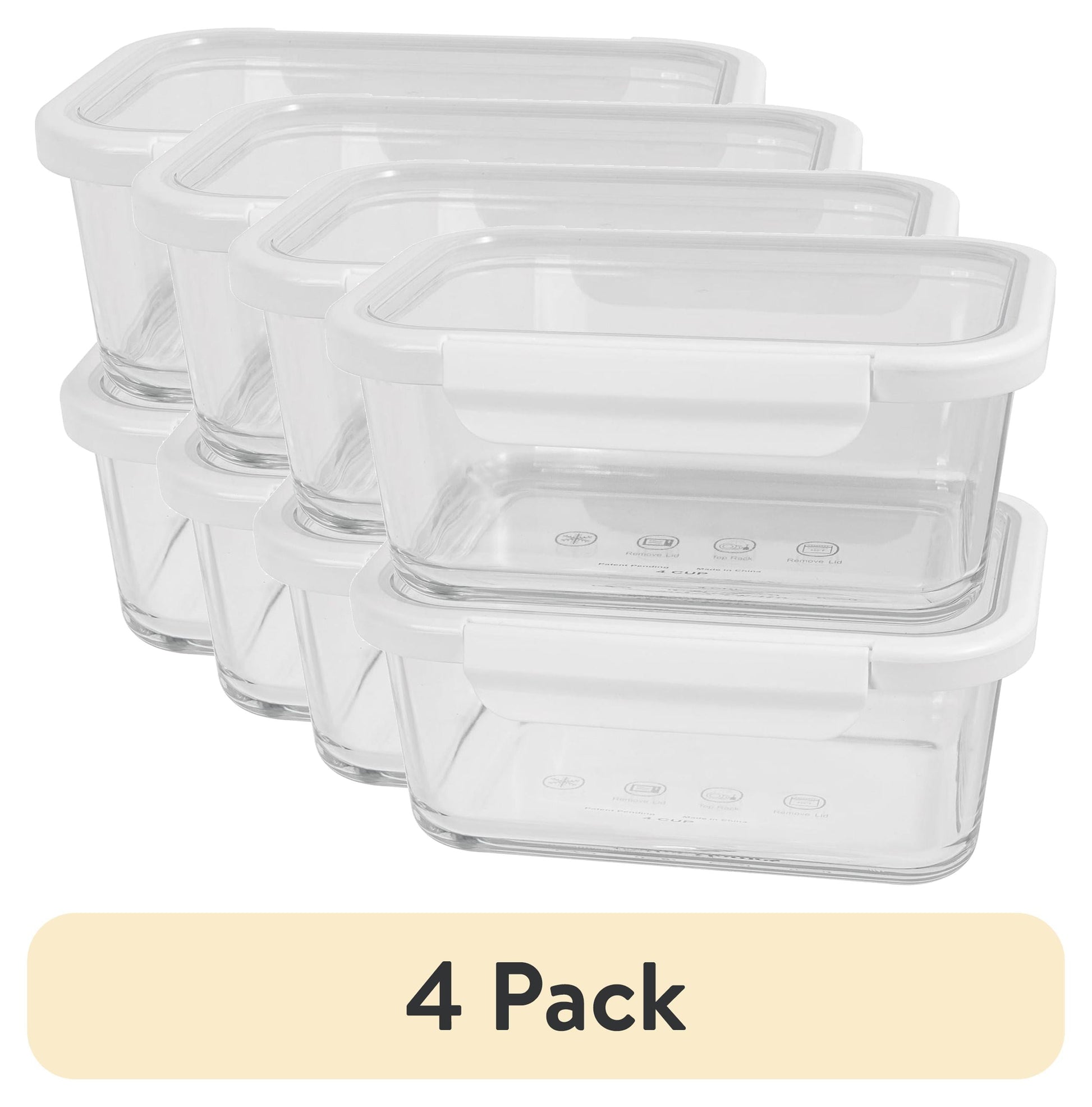 Better Homes & Gardens Contenedor Rectangular de Vidrio para Almacenamiento de Alimentos de 4 Tazas con Tapa de TritÃ¡n. Juego de 2, 4 Piezas, DiseÃ±ado para Ayudar con el Almacenamiento de la Despensa y la OrganizaciÃ³n Diaria