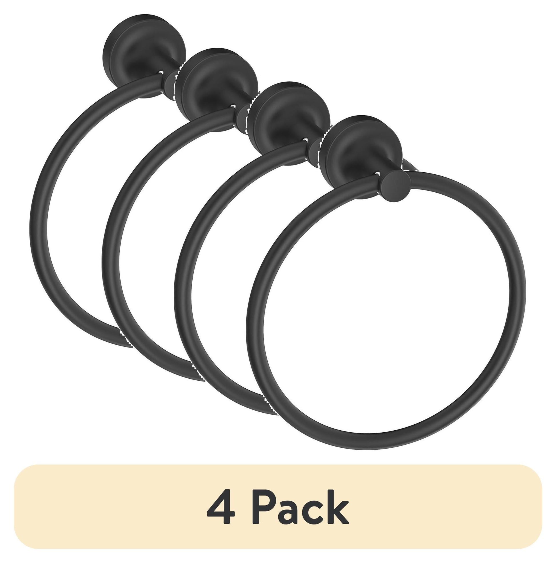 (4 pack) Better Homes & Gardens Clean Modern Style Wall Mount Towel Ring Matte Black
