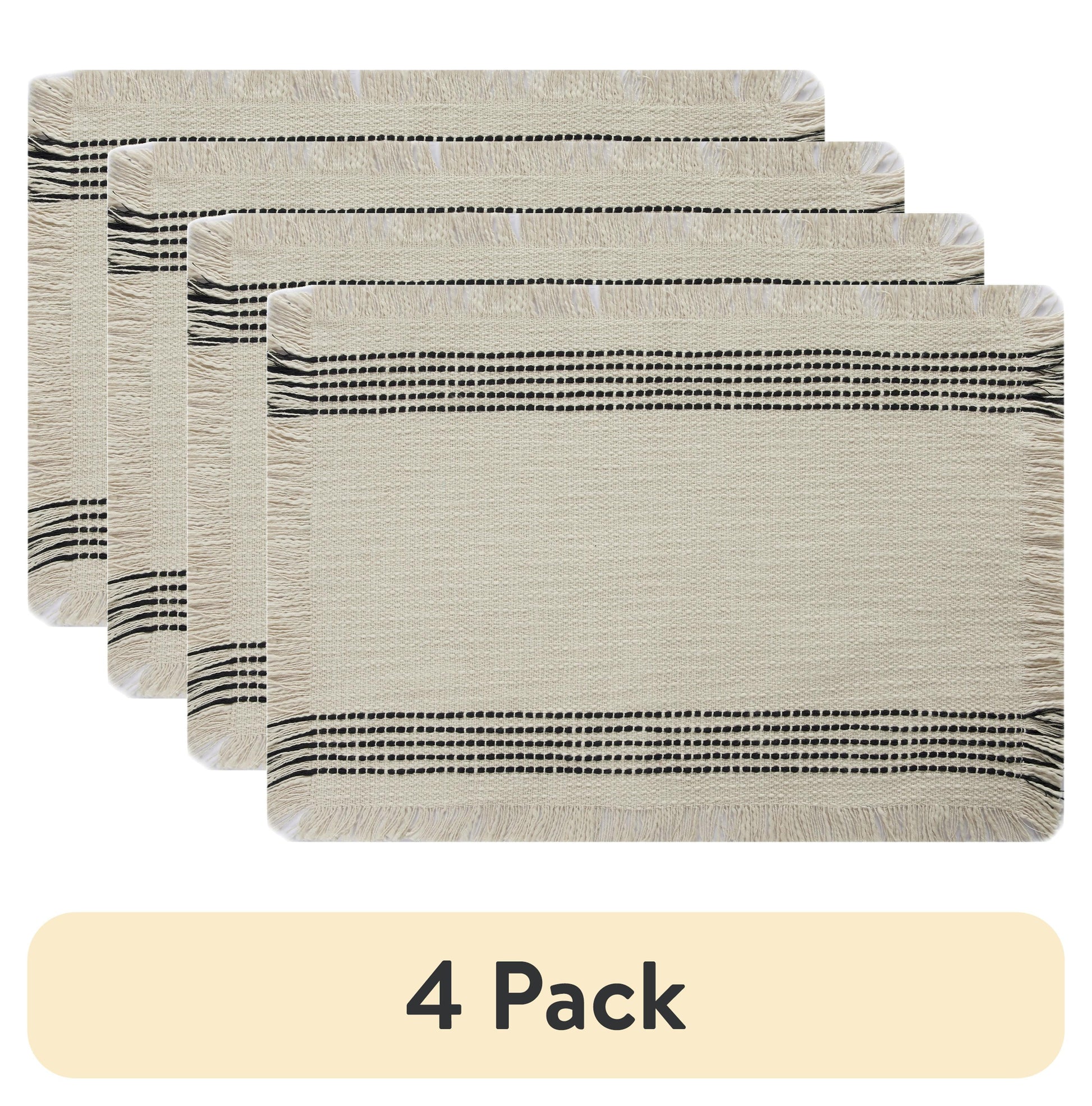 (4 pack) Better Homes & Gardens Jett Stripe Table Place Mat - 14" x 20" - Black & White - 100% Cotton