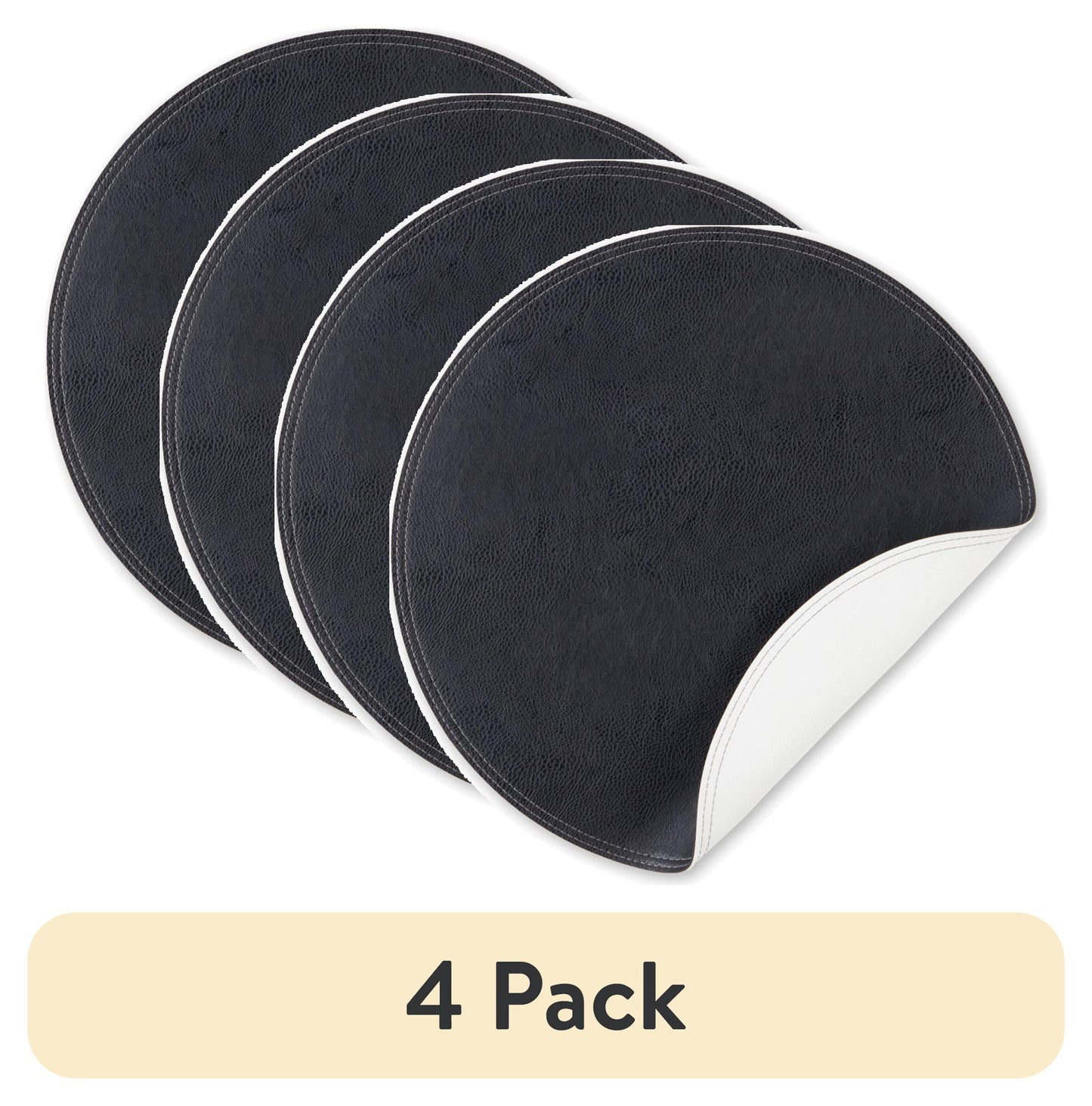 (4 pack) Better Homes & Gardens Persia Faux Leather Placemat, Black, 15" Round, 1 Piece