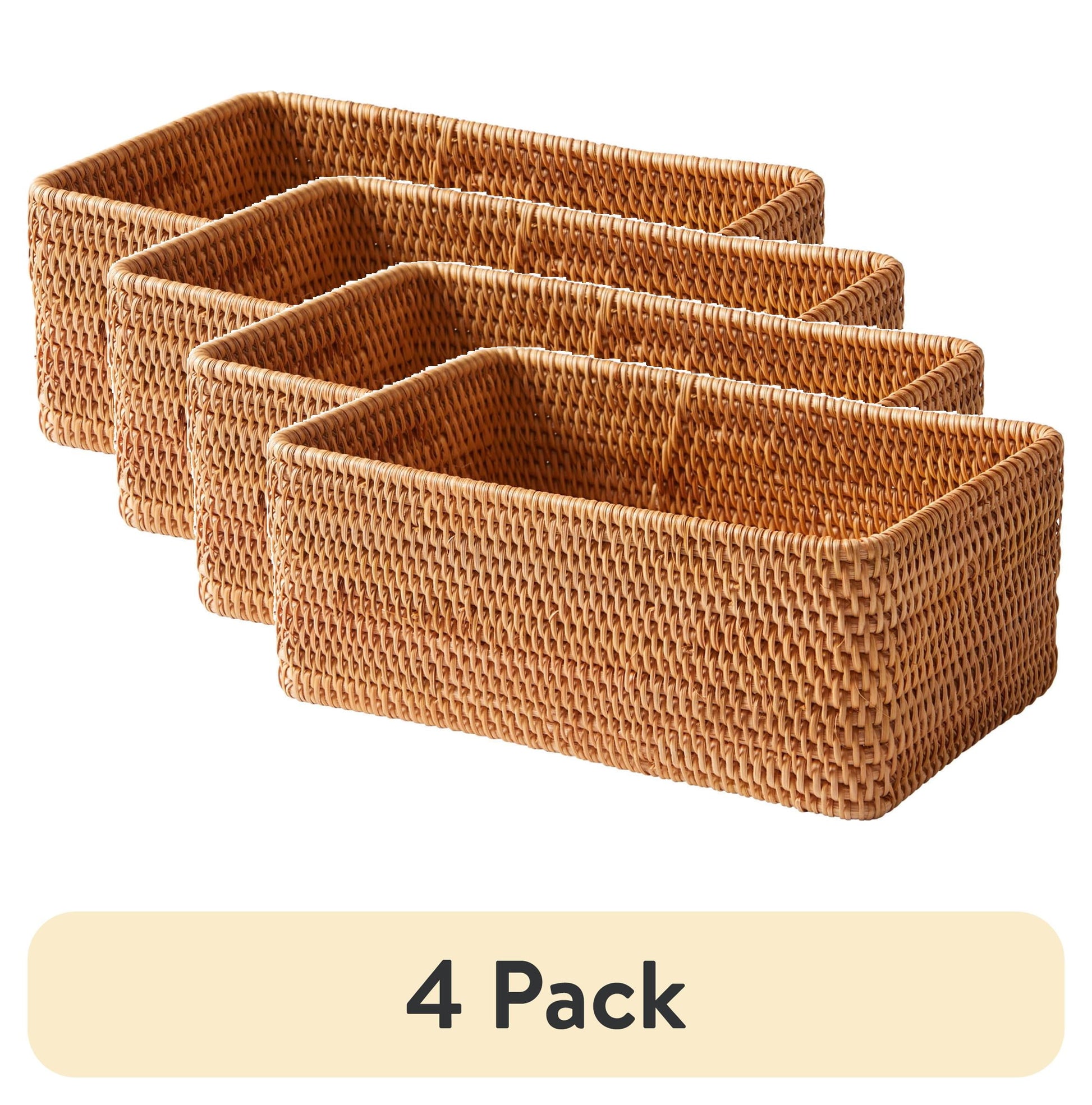 (4 pack) Better Homes & Gardens Honey Brown Rattan Bathroom Toiletry Storage Organizer Basket