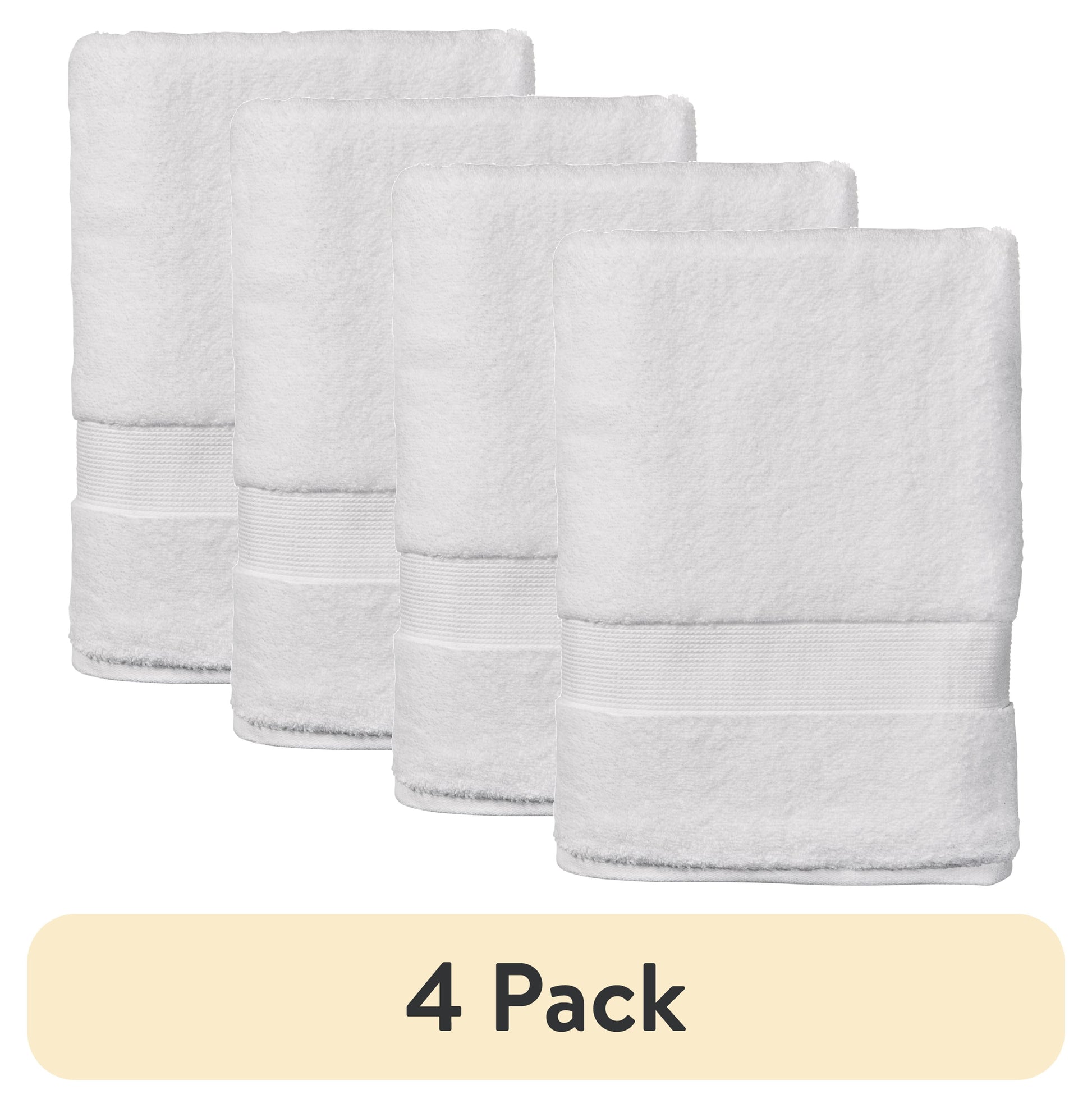 (4 pack) Better Homes & Gardens Signature Soft Solid Cotton Bath Towel, Arctic White