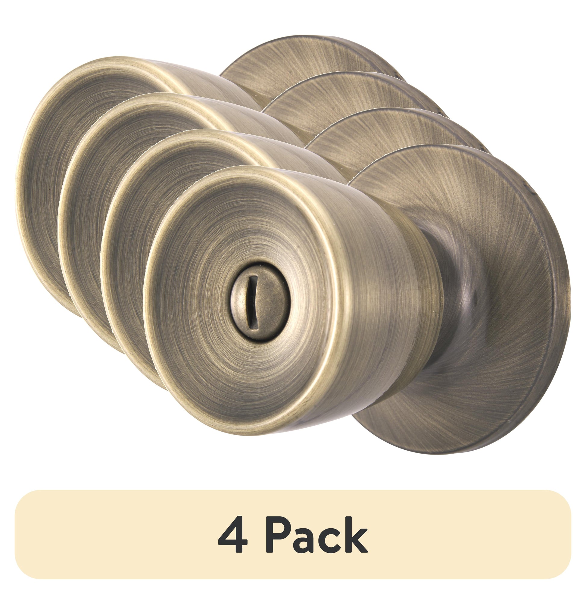 (4 pack) Brinks Interior Locking Privacy Classic Bell Style Doorknob, Antique Brass Finish