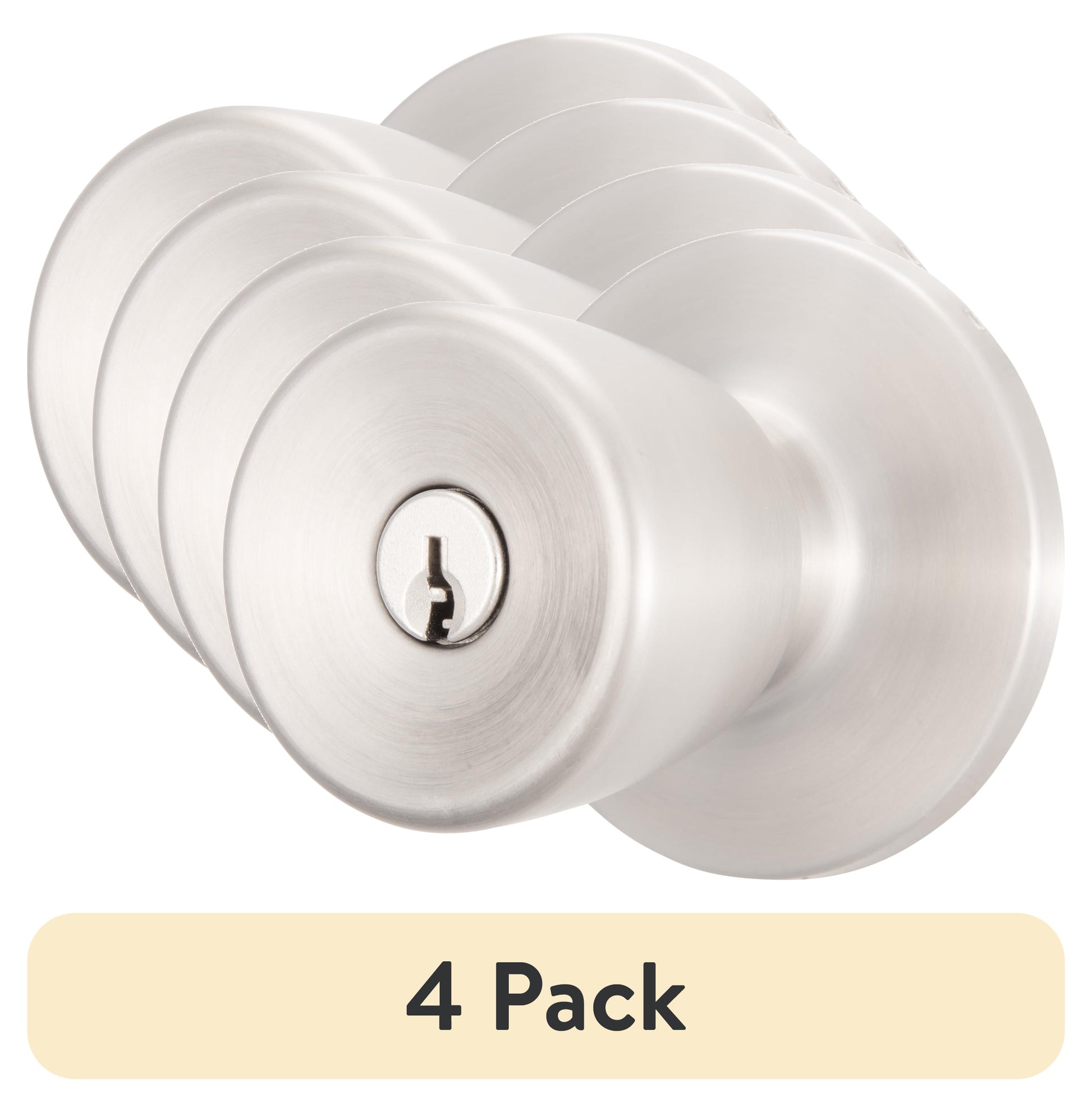 (4 pack) Brinks Mobile Home Keyed Entry Classic Bell Style Doorknob, Stainless Steel Finish