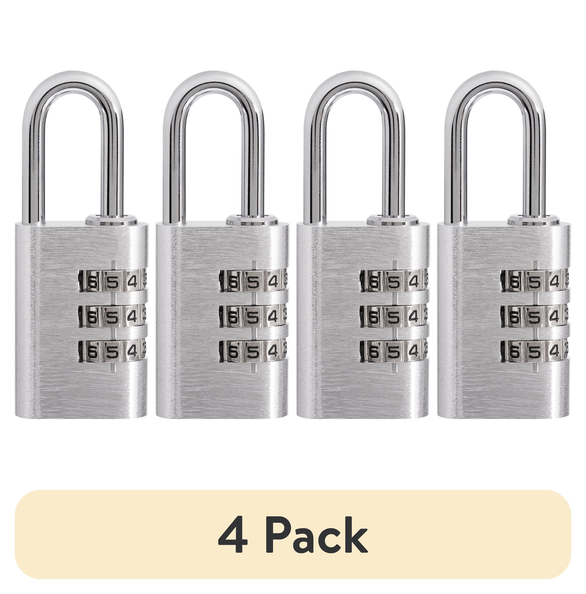 (4 pack) Brinks Resettable 3-Dial Combination Padlock, 28mm Aluminum Body with 1in Shackle