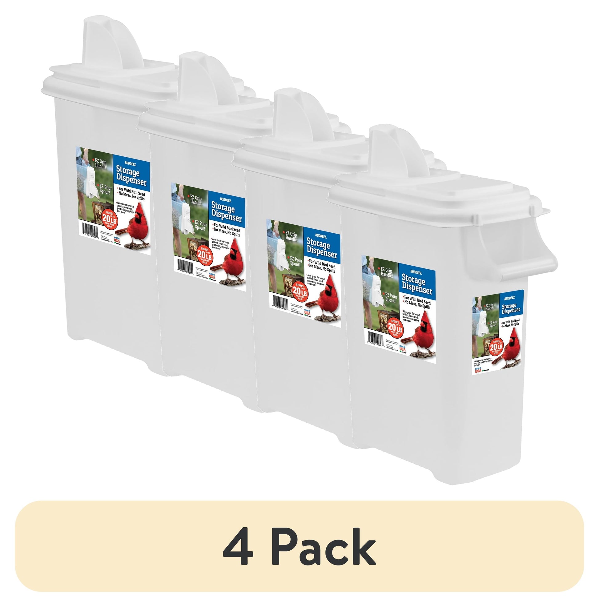 (4 pack) Buddeez 16 QT.  Bird Seed Storage Dispenser