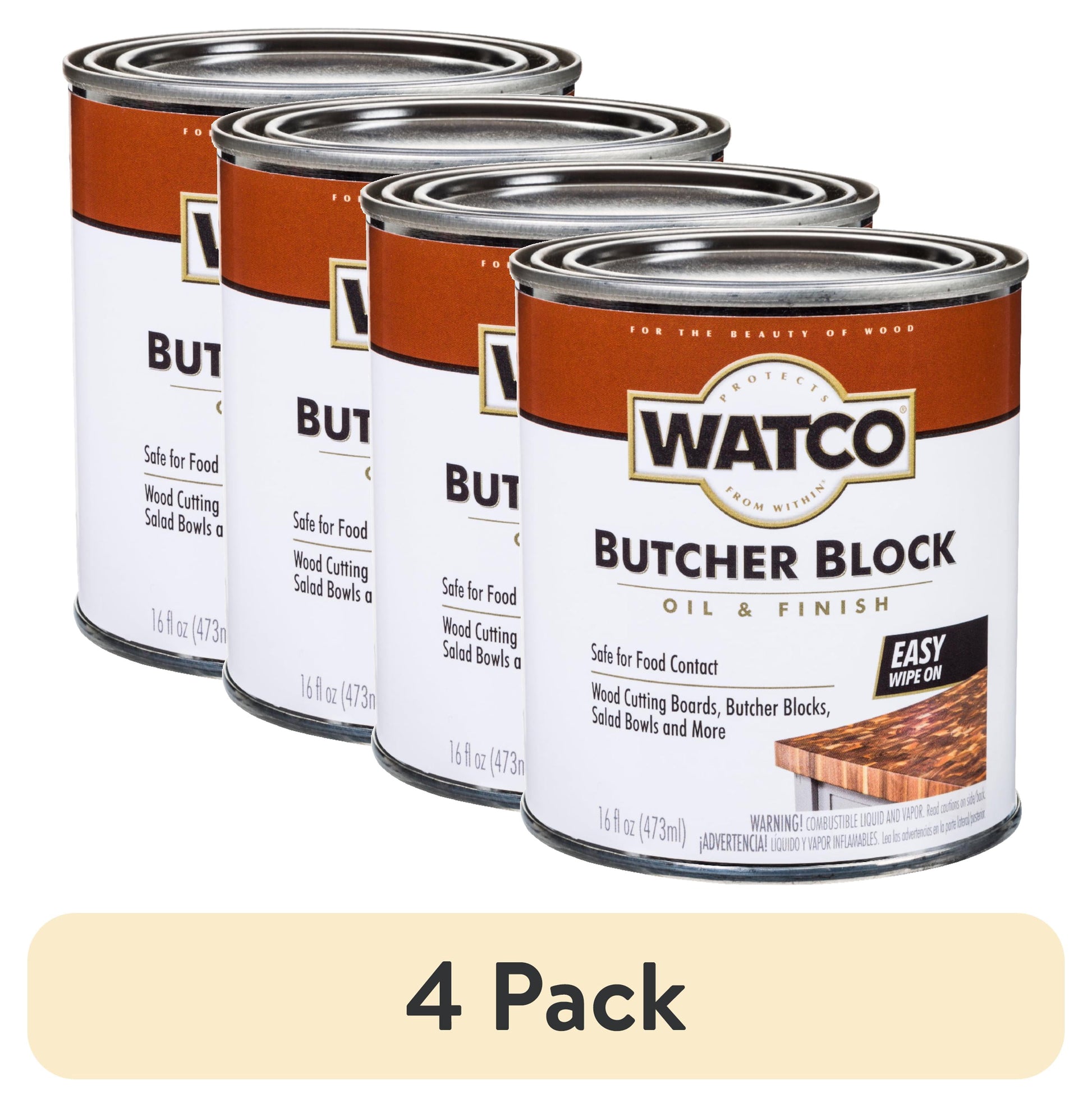 (4 pack) Clear, Rust-Oleum Watco Butcher Block Oil & Finish-241758, Pint