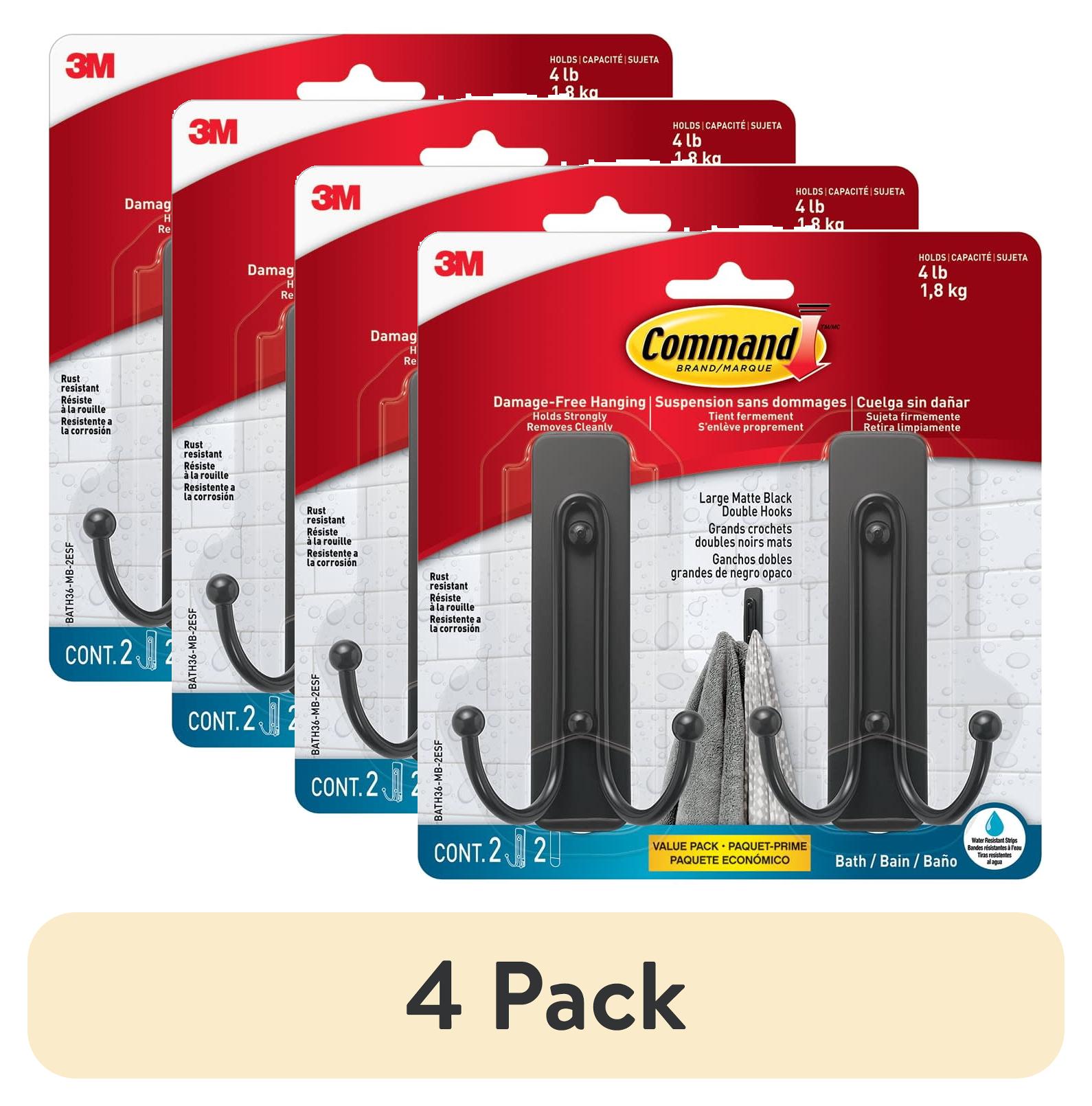 Command Bath Large Matte Black Double Hooks, 2pk