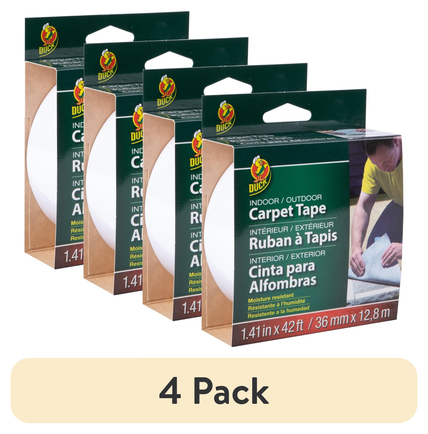 (4 pack) Duck Brand 1.41 in. x 42 ft. Indoor/Outdoor Carpet Tape, White