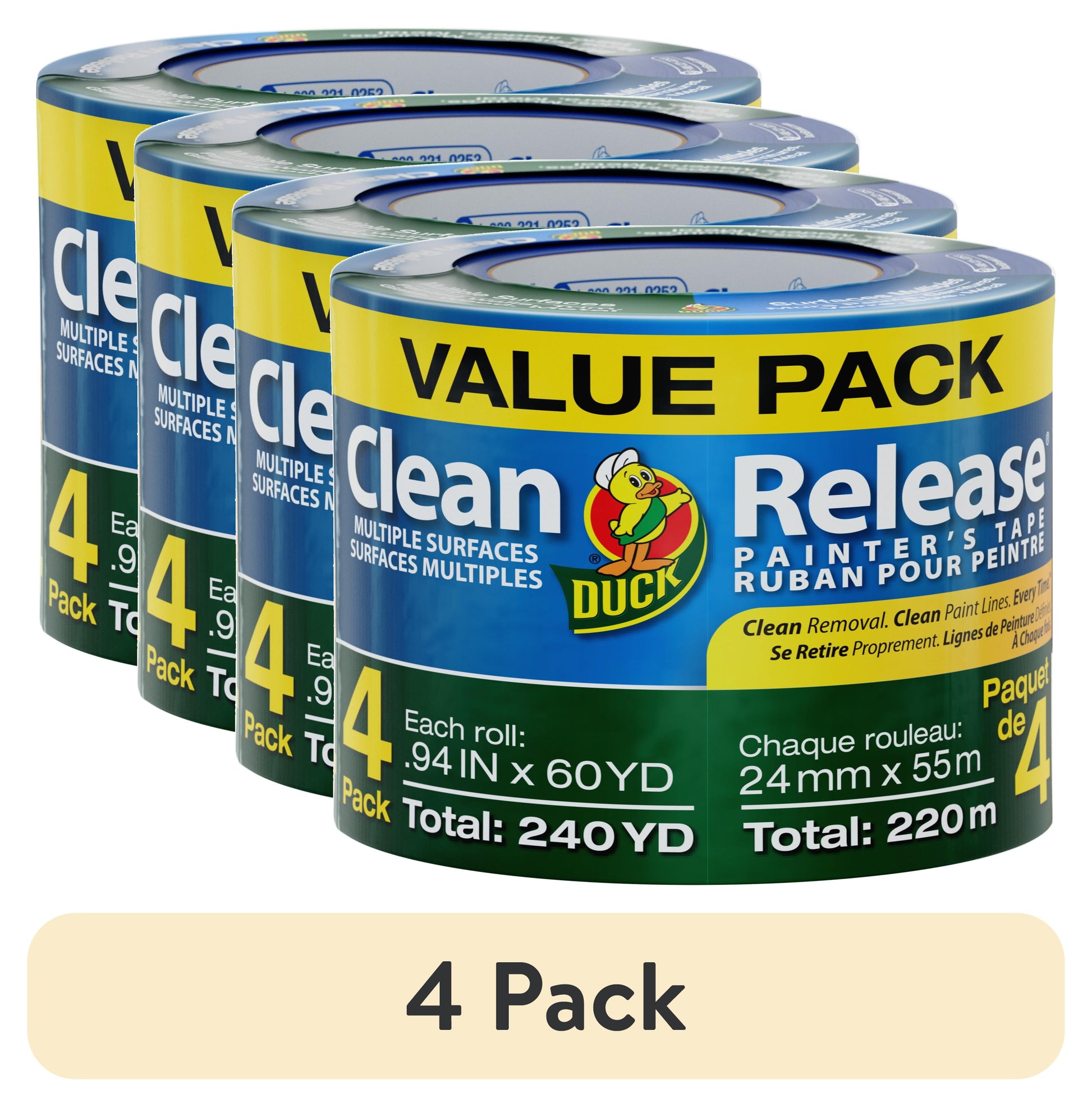 (4 pack) Duck Clean Release .94 in. x 60 yd. Blue Painter's Tape, 4 Pack