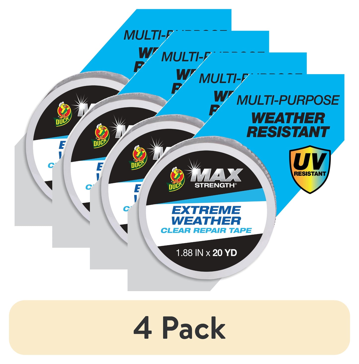 (4 pack) Duck Max Strength Extreme Weather 1.88 in. x 20 yd., Clear Tape