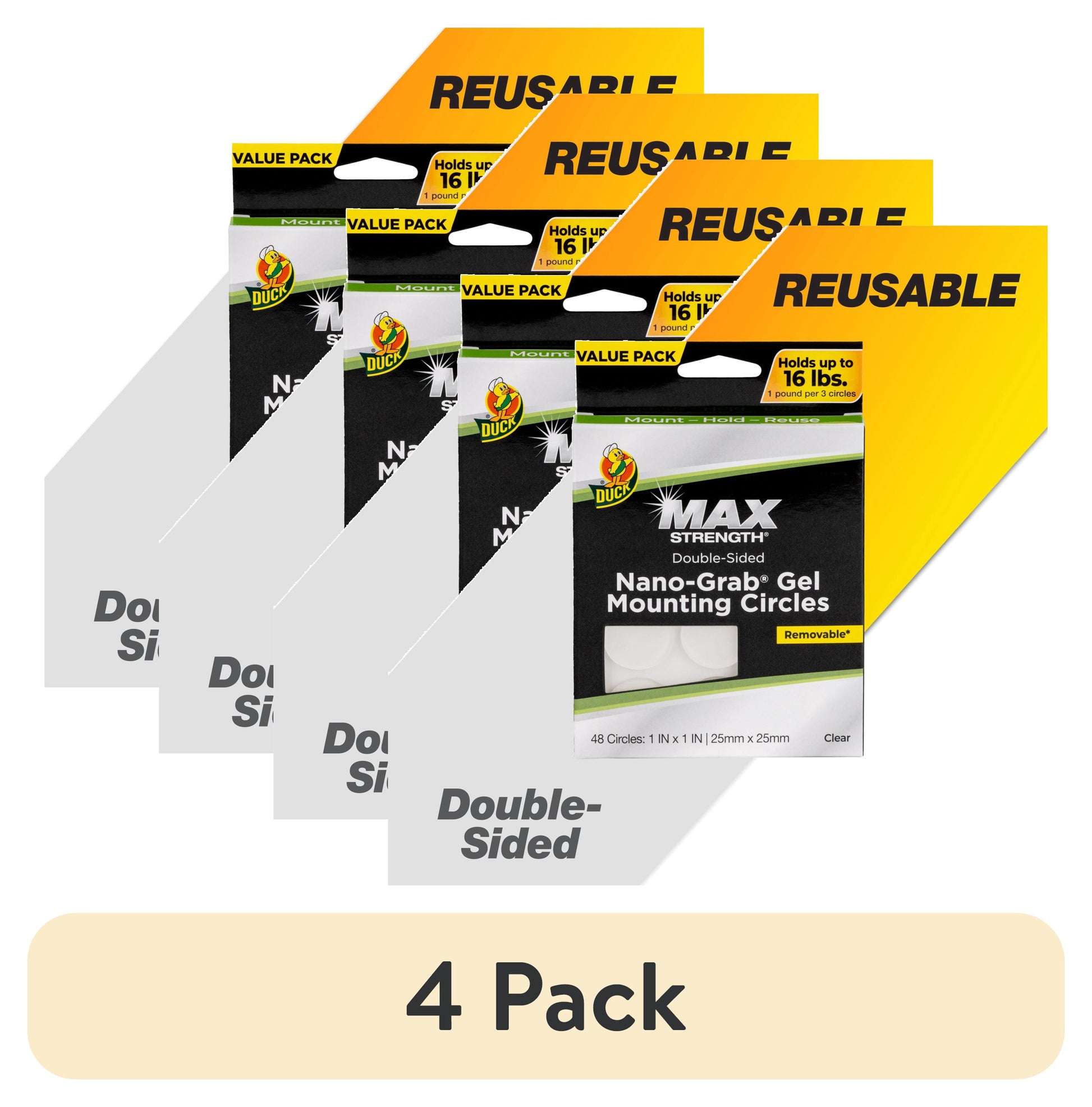 (4 pack) Duck Max Strength Nano-Grab 1 in. x 1 in. Mounting Circle Tabs, 48 Pack