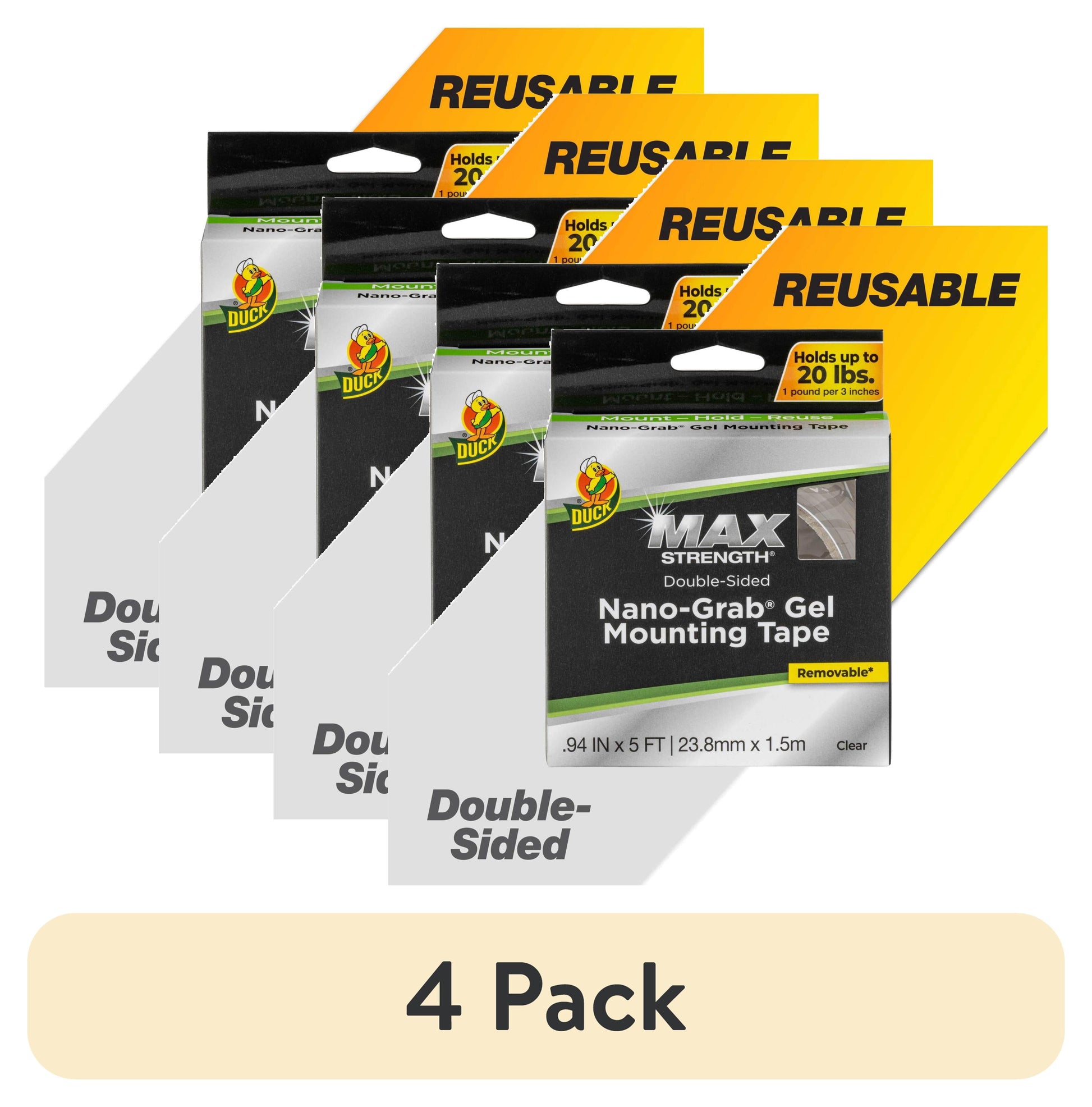 (4 pack) Duck Max .94 in. x 5 ft. Nano Grab Gel Mounting Tape, 1 Pack