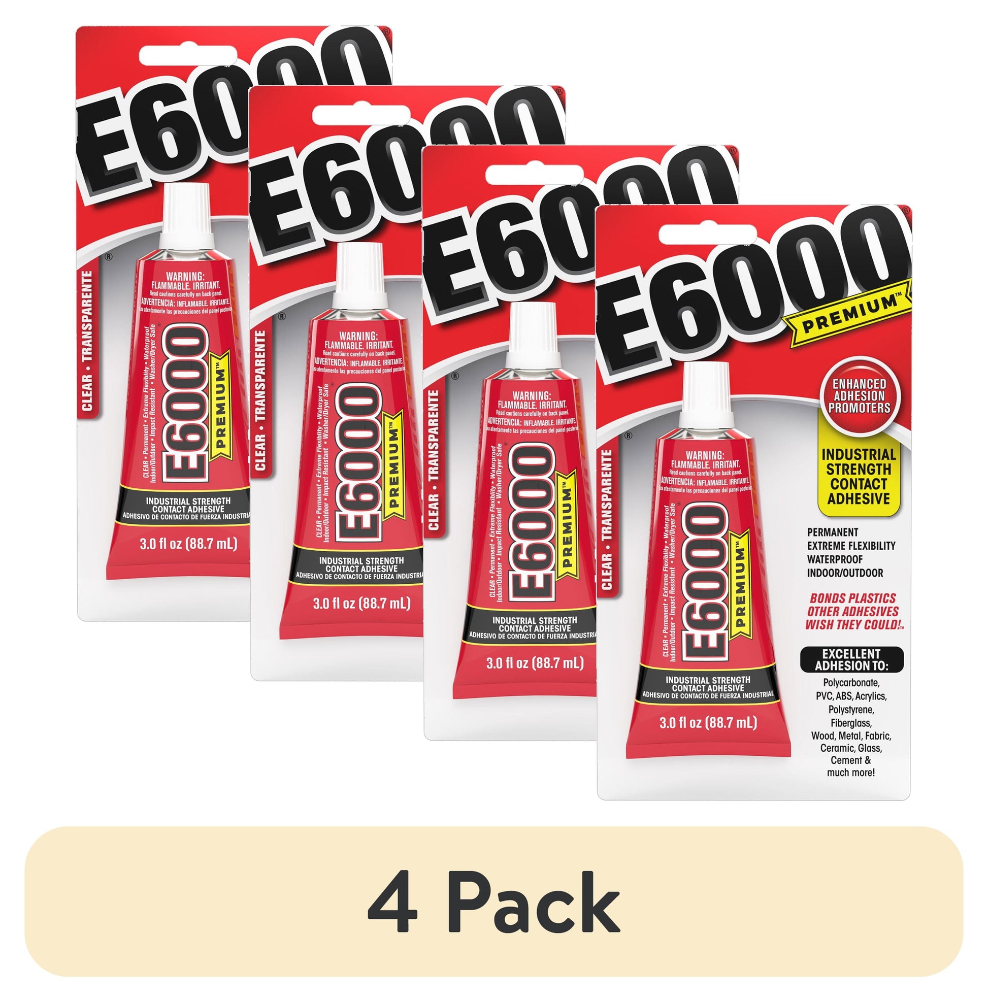 (4 pack) Eclectic E6000 Contact Adhesive Glue, Premium Industrial Strength, Clear, 205300, 3 fl. oz.