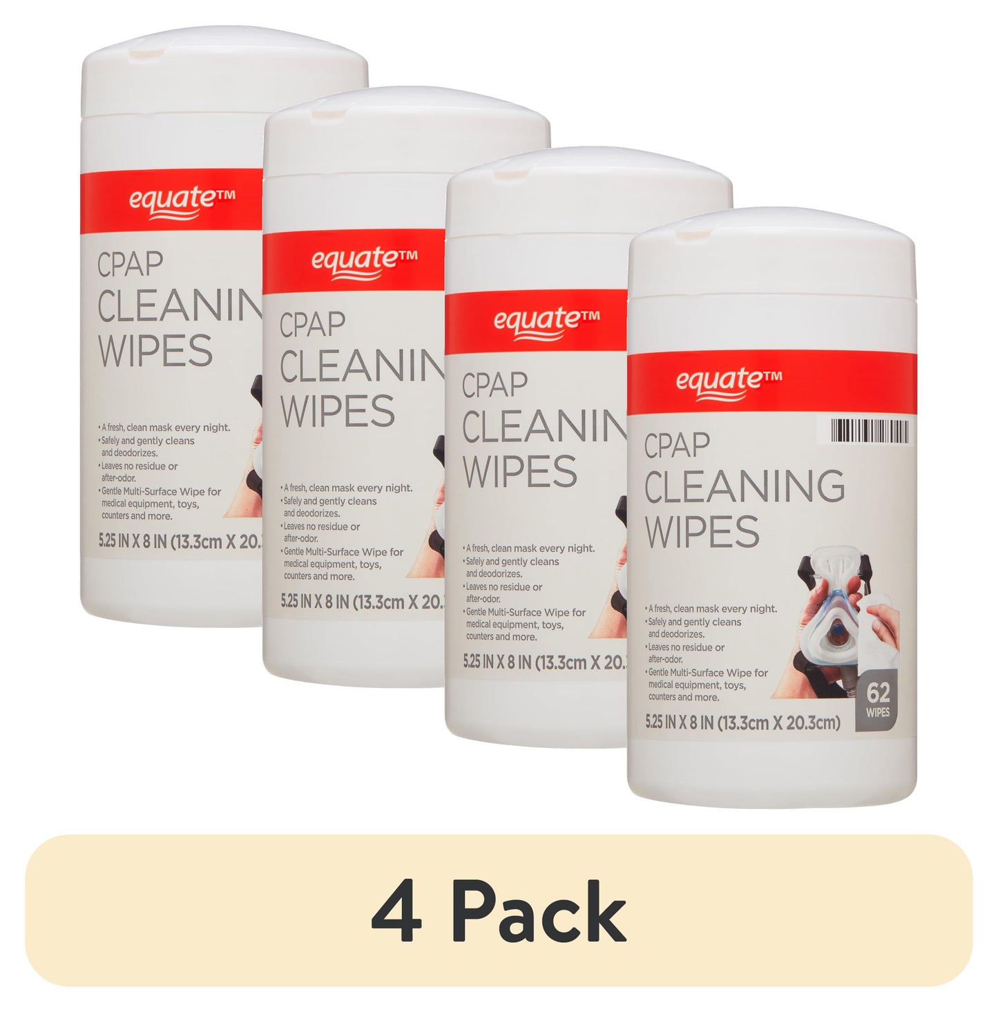 (4 pack) Equate CPAP Cleaning Wipes, 62 Count