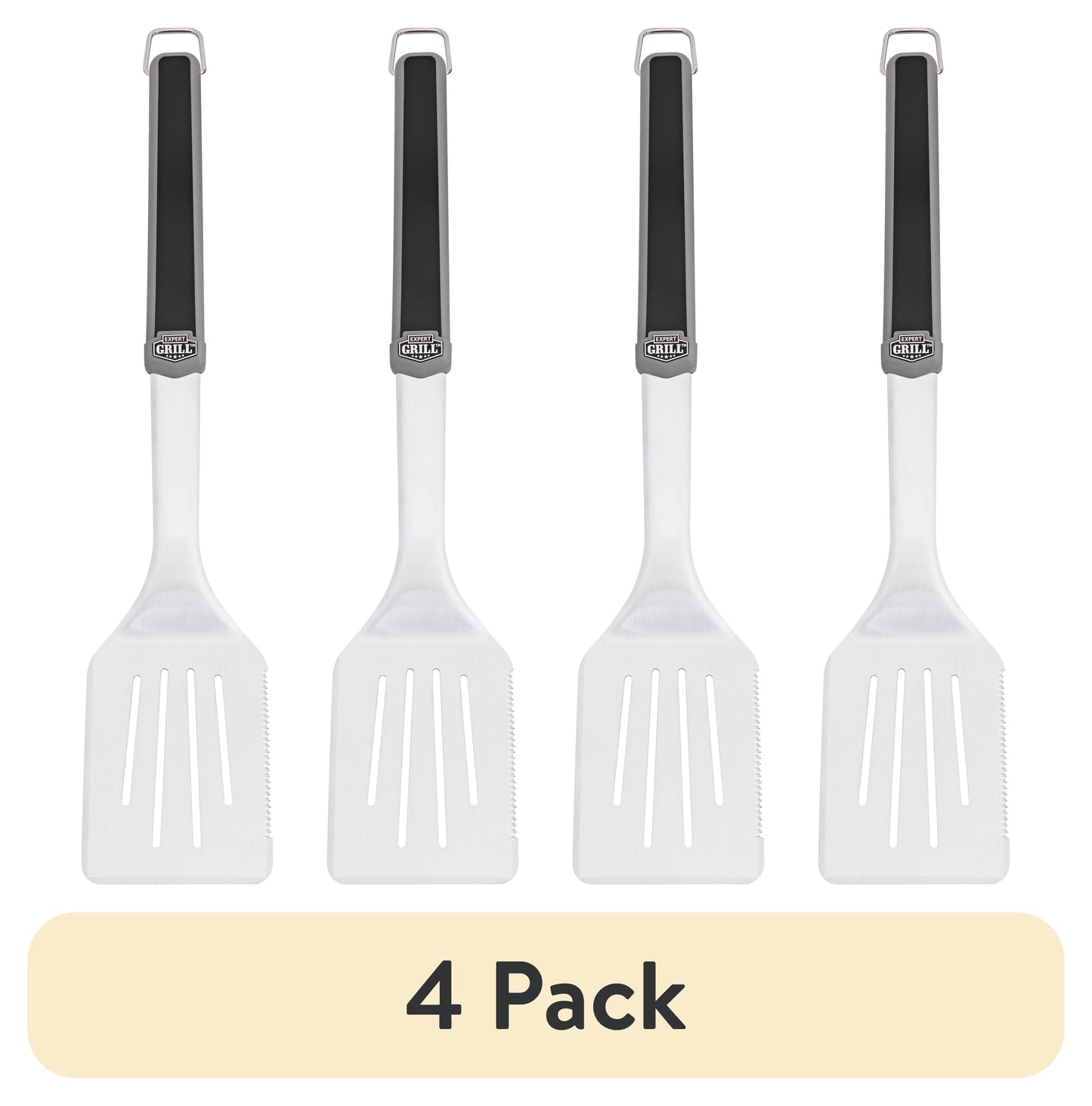 (4 pack) Expert Grill Stainless Steel Grill Spatula, Black & Gray