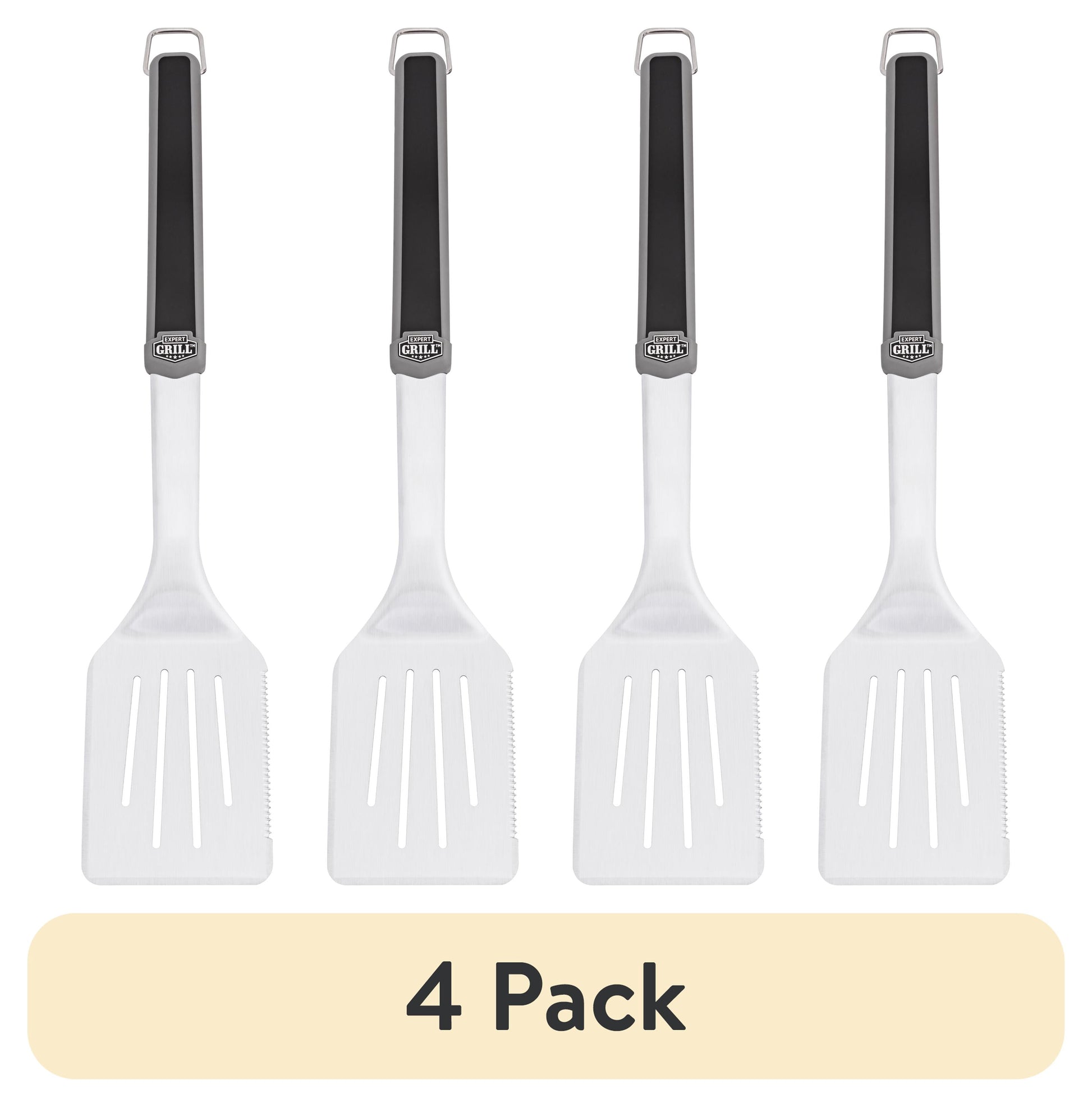 (4 pack) Expert Grill Stainless Steel Grill Spatula, Black & Gray