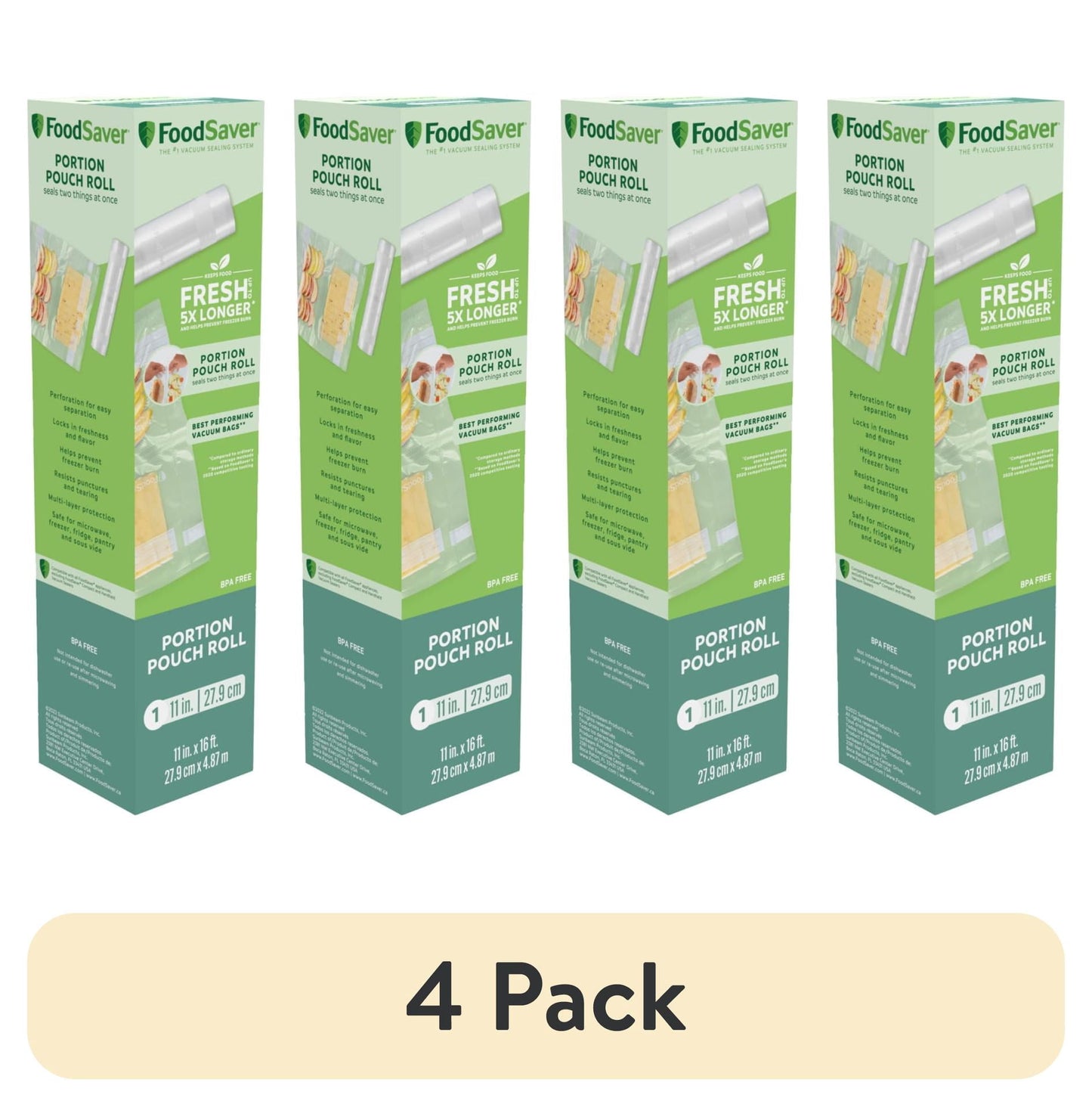 (4 pack) FoodSaver Portion Pouch 11 in. Vacuum Seal Roll, 11" x 16', 1 Pack