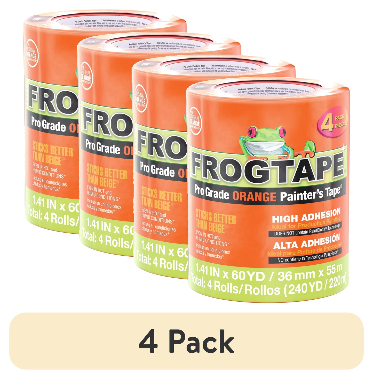 FrogTape Pro Grade Orange 1.41 in. x 60 yd. Painters Tape, 4 Pack, 240 Yards Total