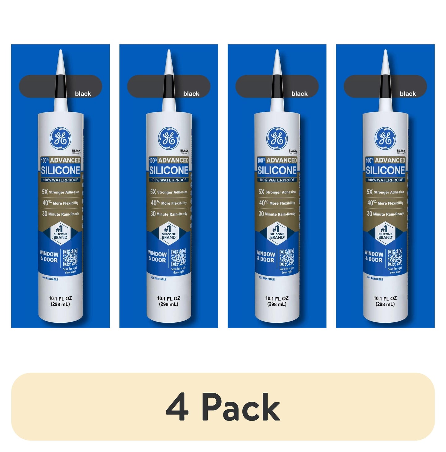 (4 pack) GE Advanced Silicone Window & Door Sealant, Pack of 1, Black 10.1 fl oz Cartridge