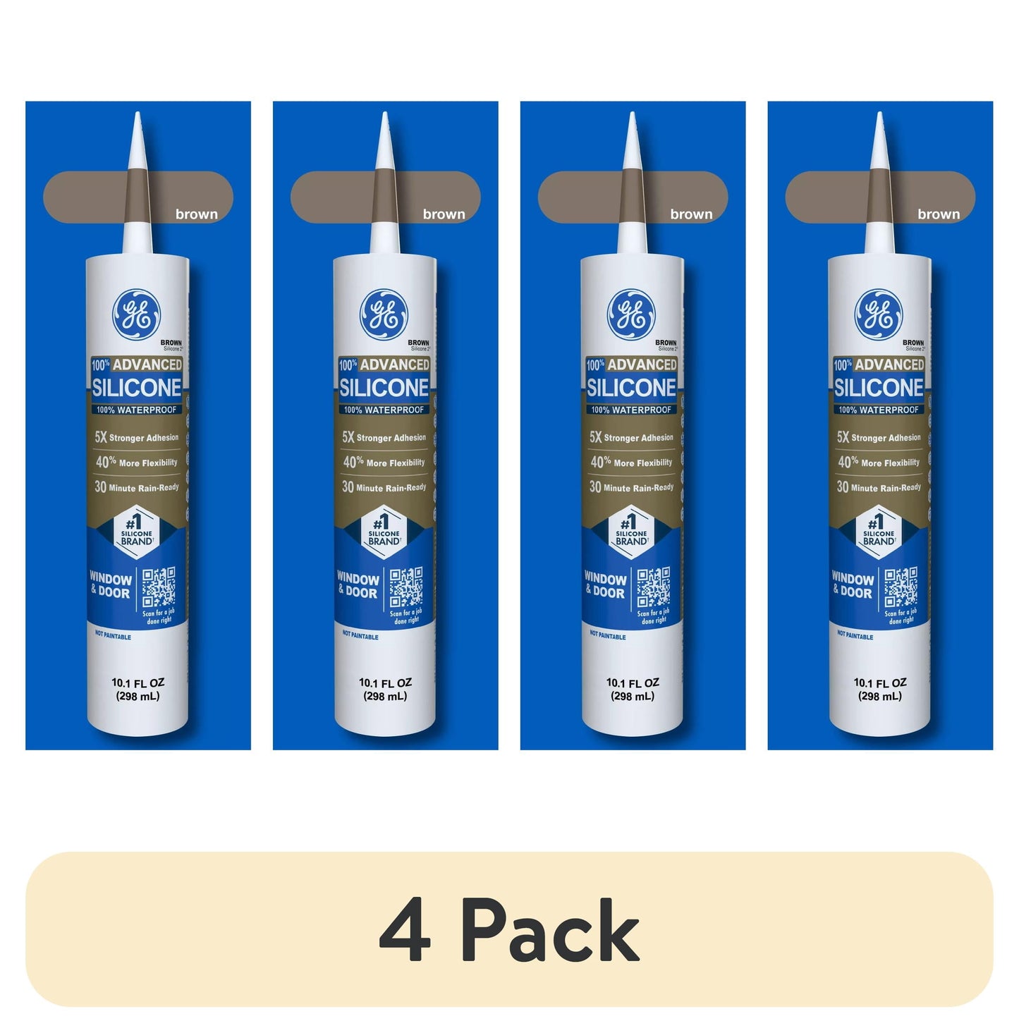 (4 pack) GE Advanced Silicone Window & Door Sealant, Pack of 1, Brown 10.1 fl oz Cartridge