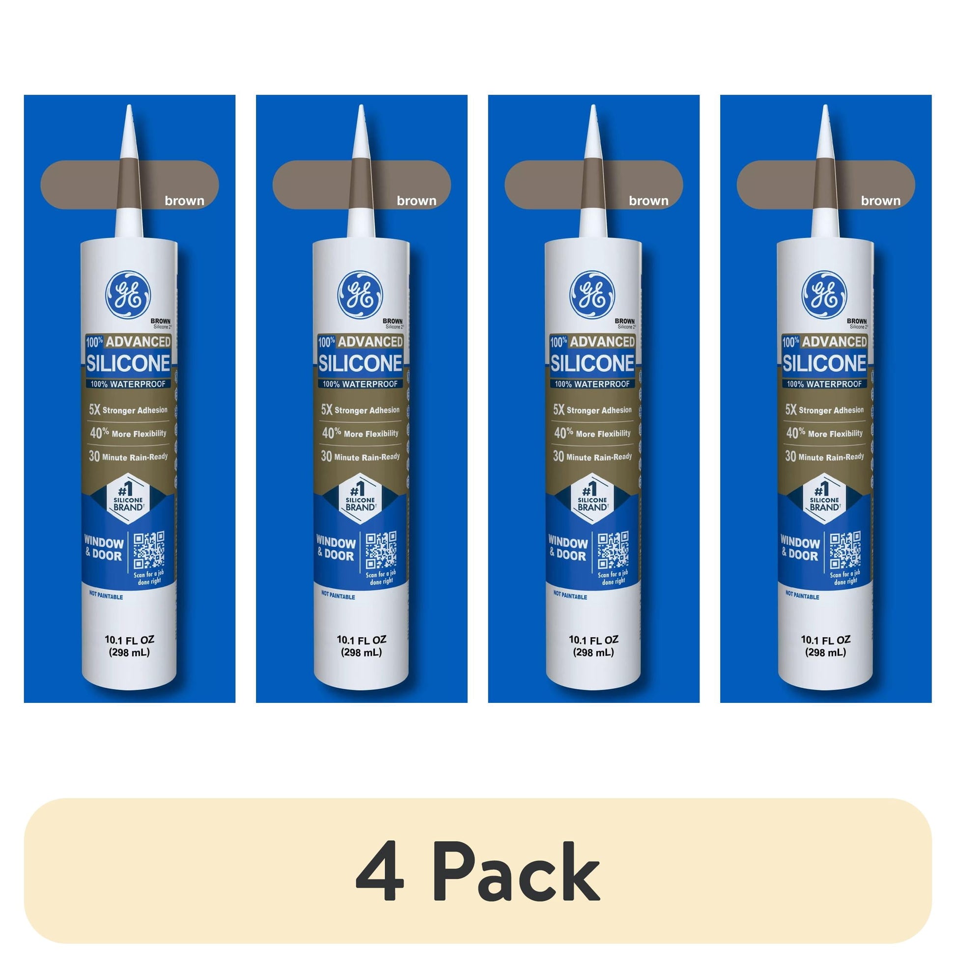(4 pack) GE Advanced Silicone Window & Door Sealant, Pack of 1, Brown 10.1 fl oz Cartridge