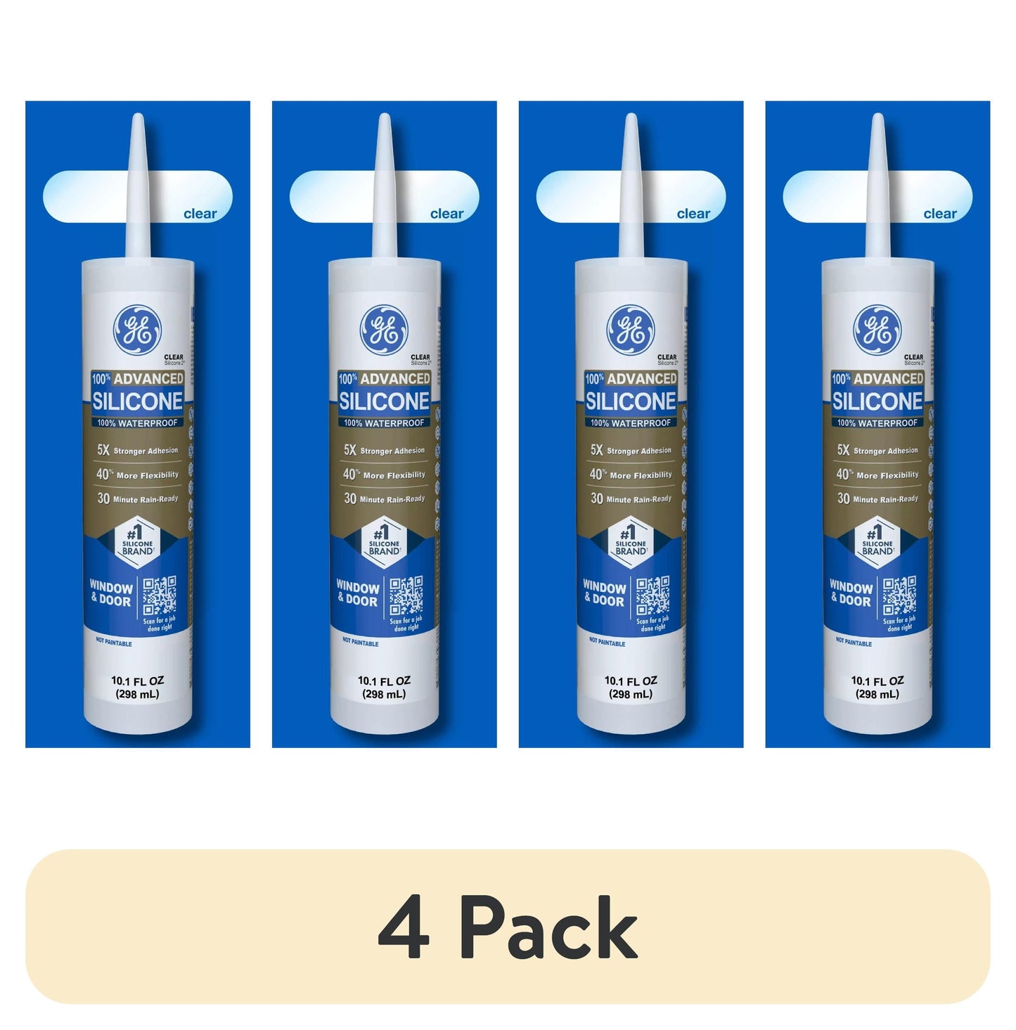 (4 pack) GE Advanced Silicone Window & Door Sealant, Pack of 1, Clear 10.1 fl oz Cartridge