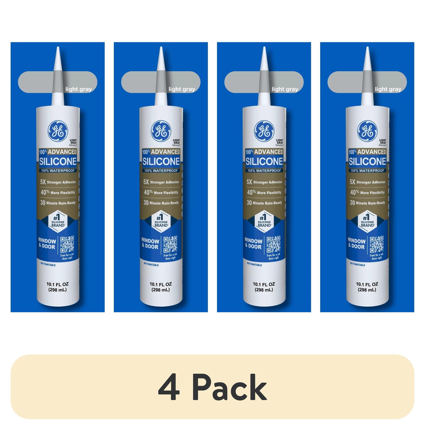 (4 pack) GE Advanced Silicone Window & Door Sealant, Pack of 1, Gray 10.1 fl oz Cartridge