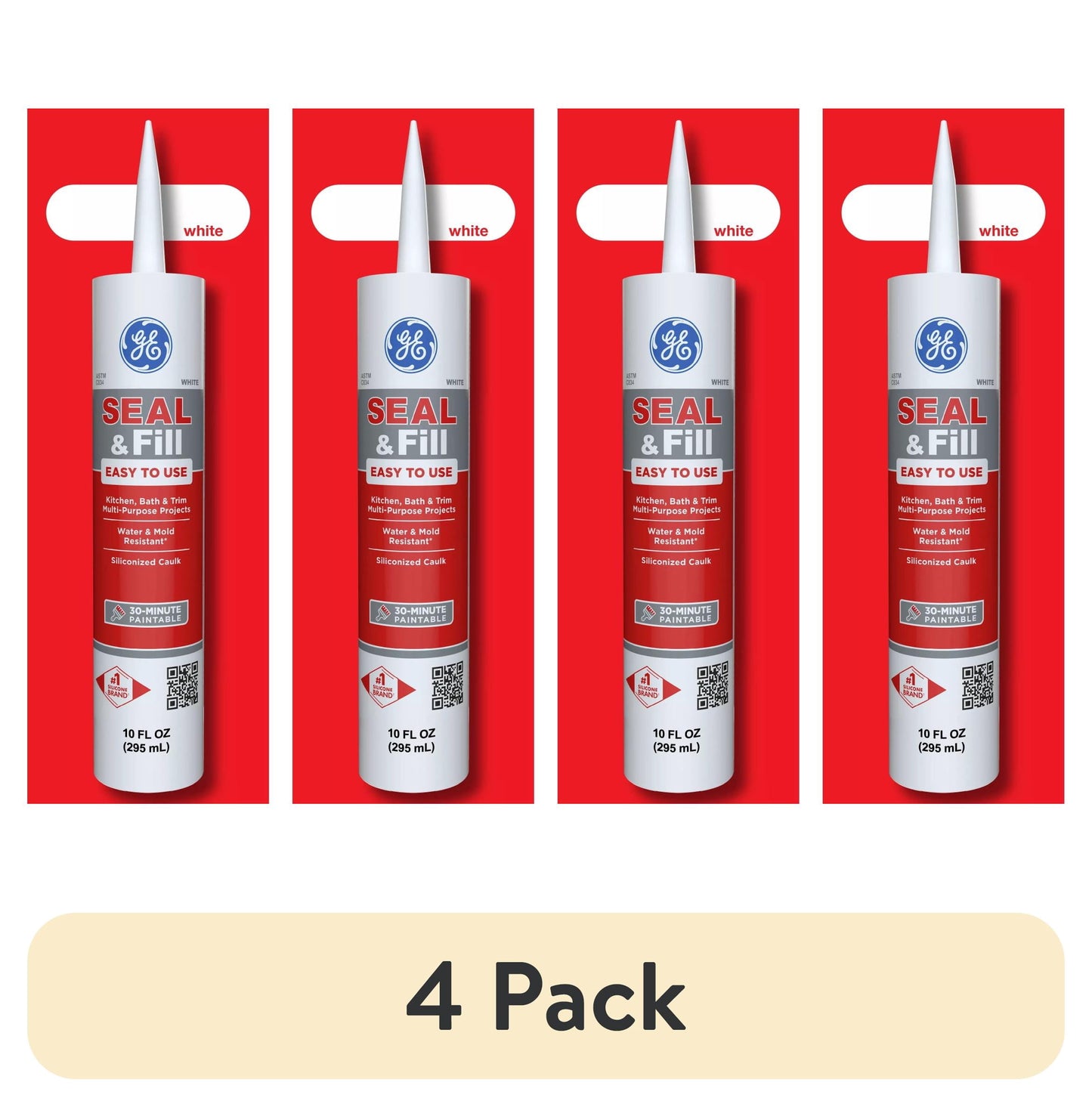 (4 pack) GE Seal And Fill Multipurpose Kitchen & Bath, Pack of 1, White 10 fl oz Cartridge