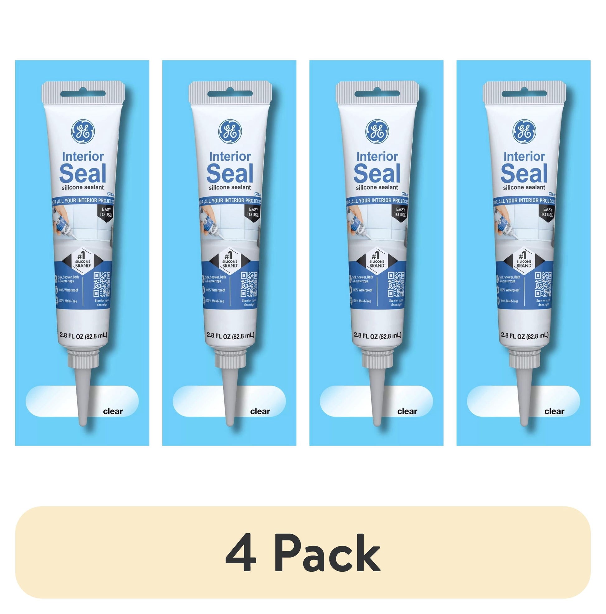(4 pack) GE Interior Seal Kitchen & Bath, Pack of 1, Clear 2.8 oz Tube