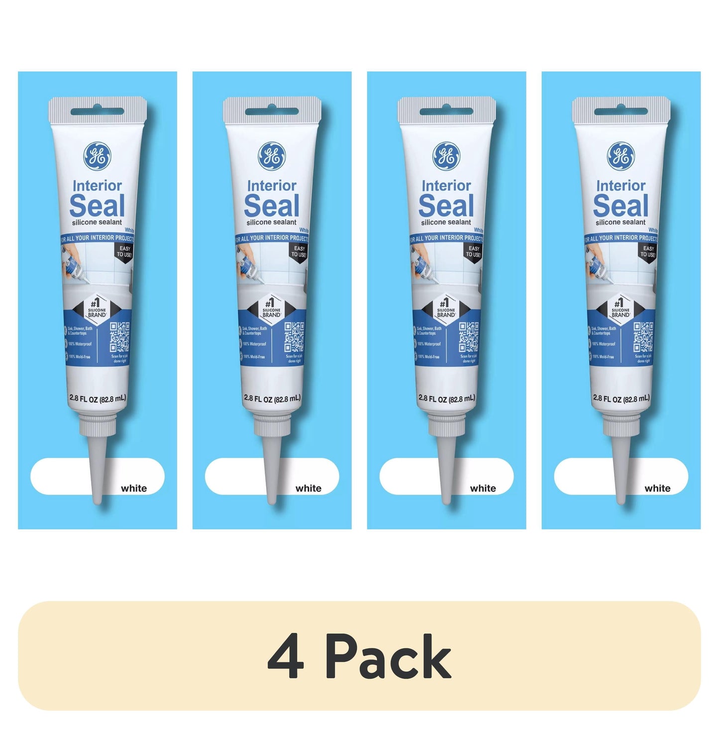 (4 pack) GE Sellado Interior Cocina y BaÃ±o, Paquete de 1, Tubo Blanco de 2.8 oz