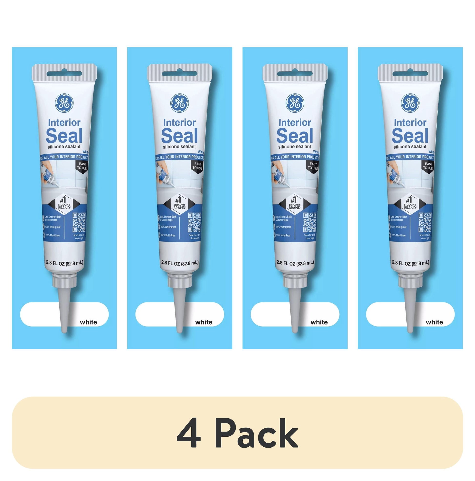 (4 pack) GE Sellado Interior Cocina y BaÃ±o, Paquete de 1, Tubo Blanco de 2.8 oz