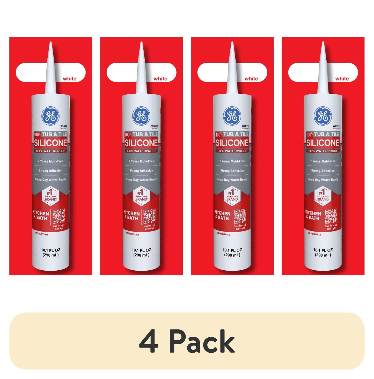 (4 pack) GE Silicone 1 Tub & Tile, Pack of 1, White 10.1 fl oz Cartridge