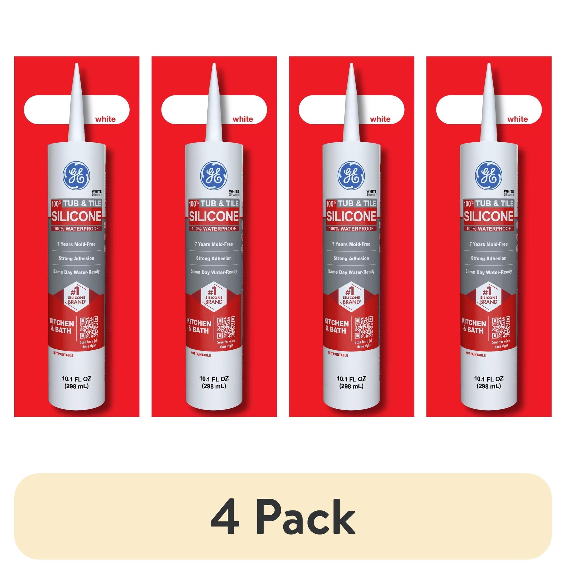 (4 pack) GE Silicone 1 Tub & Tile, Pack of 1, White 10.1 fl oz Cartridge