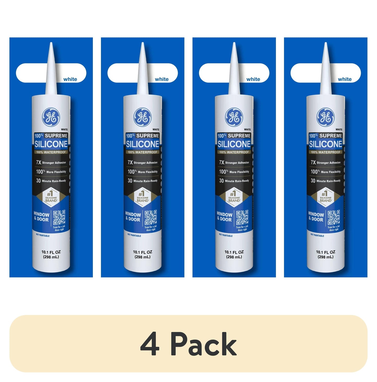 (4 pack) GE Supreme Silicone Window & Door Sealant, Pack of 1, White 10.1 fl oz Cartridge