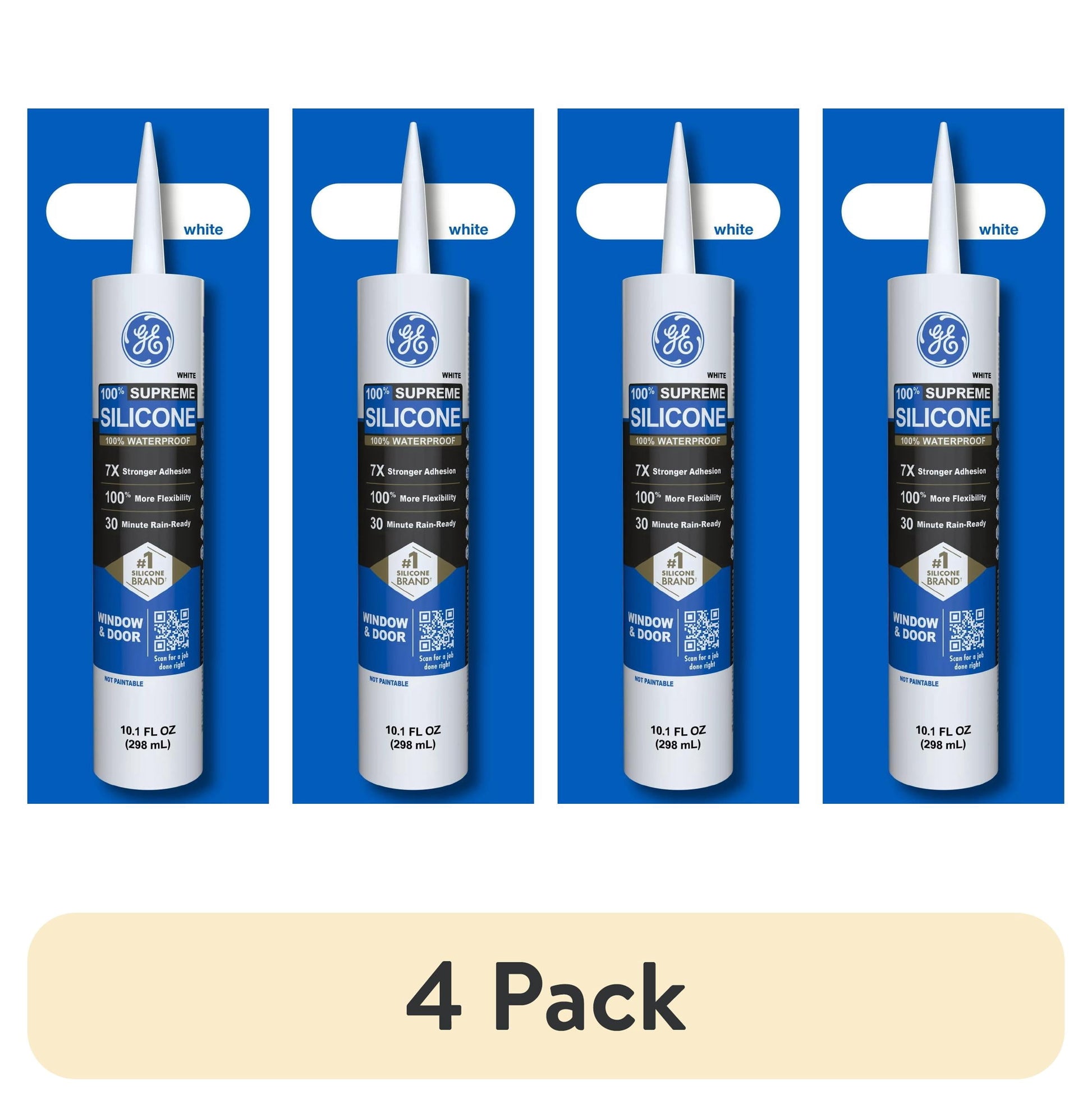 (4 pack) GE Supreme Silicone Window & Door Sealant, Pack of 1, White 10.1 fl oz Cartridge