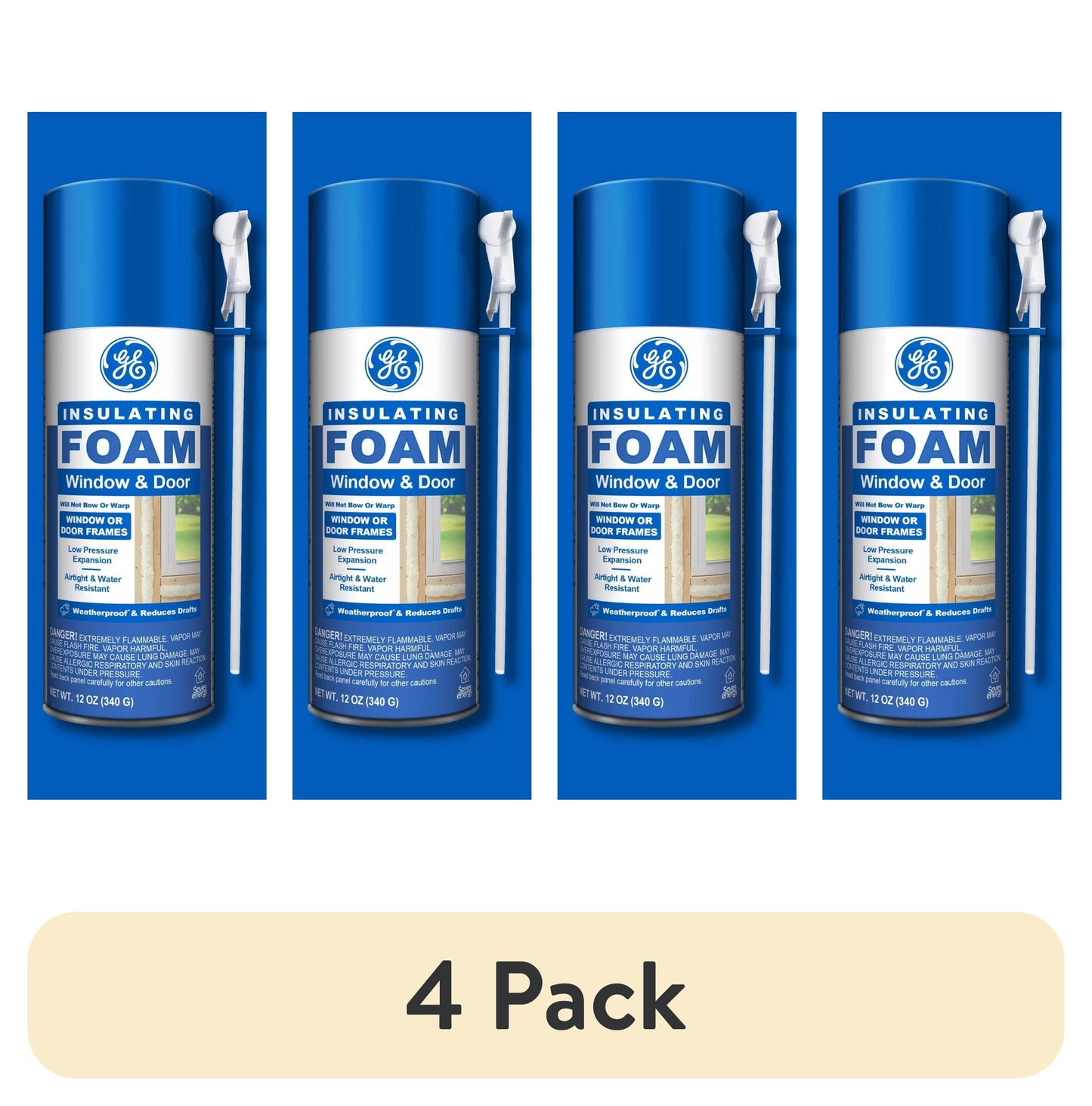 (4 pack) GE Window & Door Insulating Foam, Pack of 1, Yellow 12 oz Can